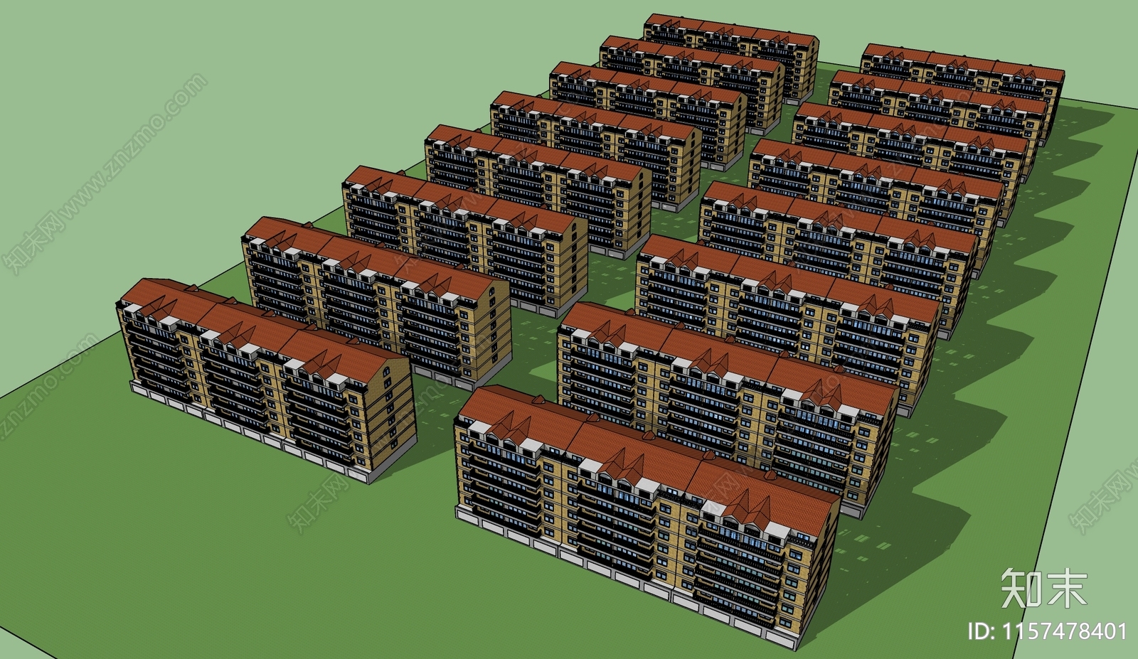 现代居住区建筑SU模型下载【ID:1157478401】