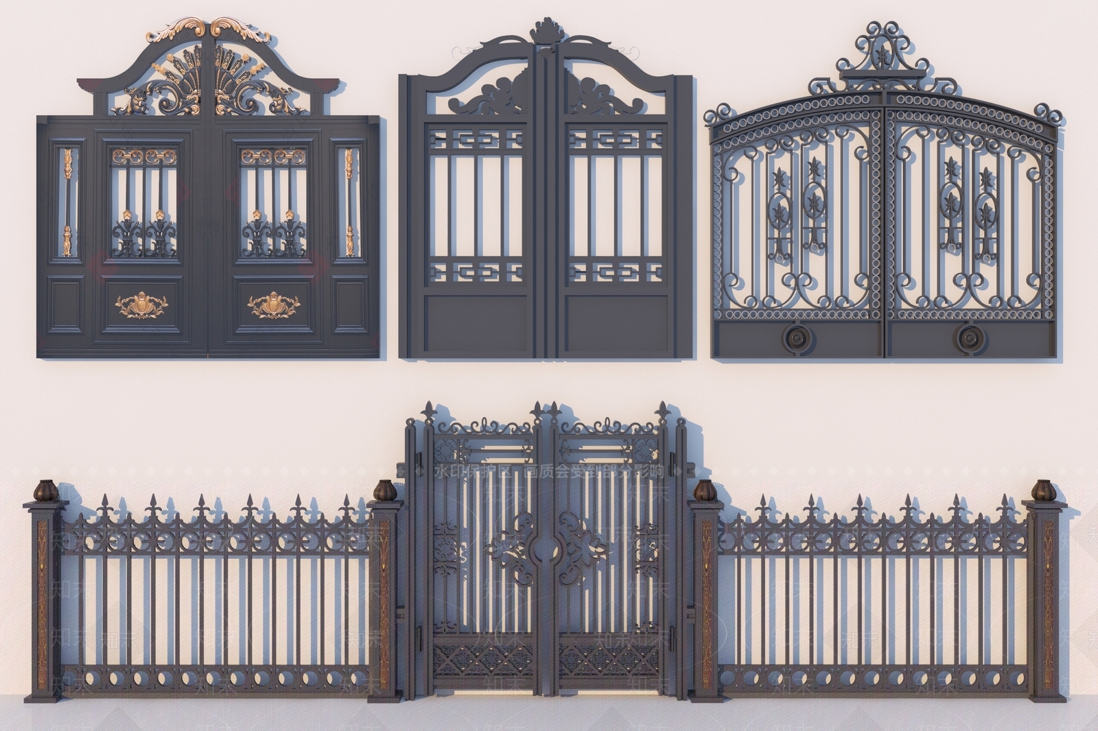 欧式古典铁艺大门组合3D模型下载【ID:1157478795】