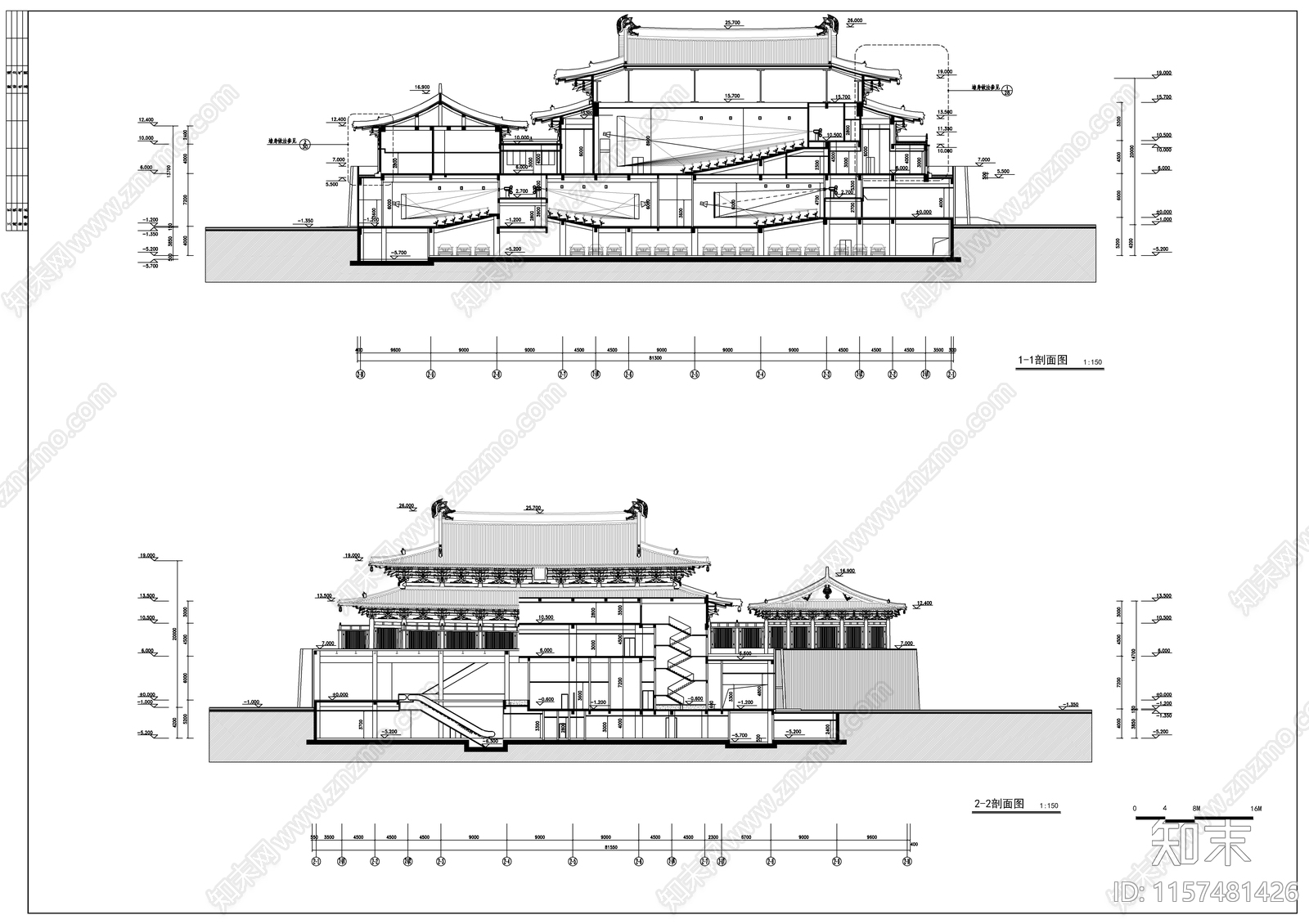 某仿古风格大型电影院建筑图cad施工图下载【ID:1157481426】