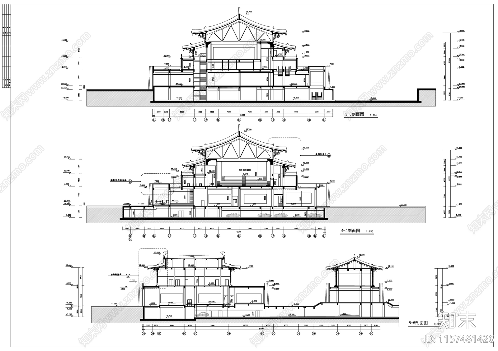 某仿古风格大型电影院建筑图cad施工图下载【ID:1157481426】