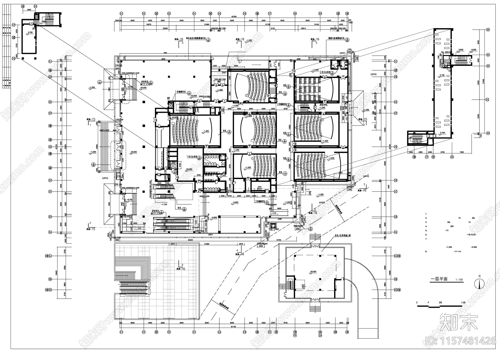 某仿古风格大型电影院建筑图cad施工图下载【ID:1157481426】