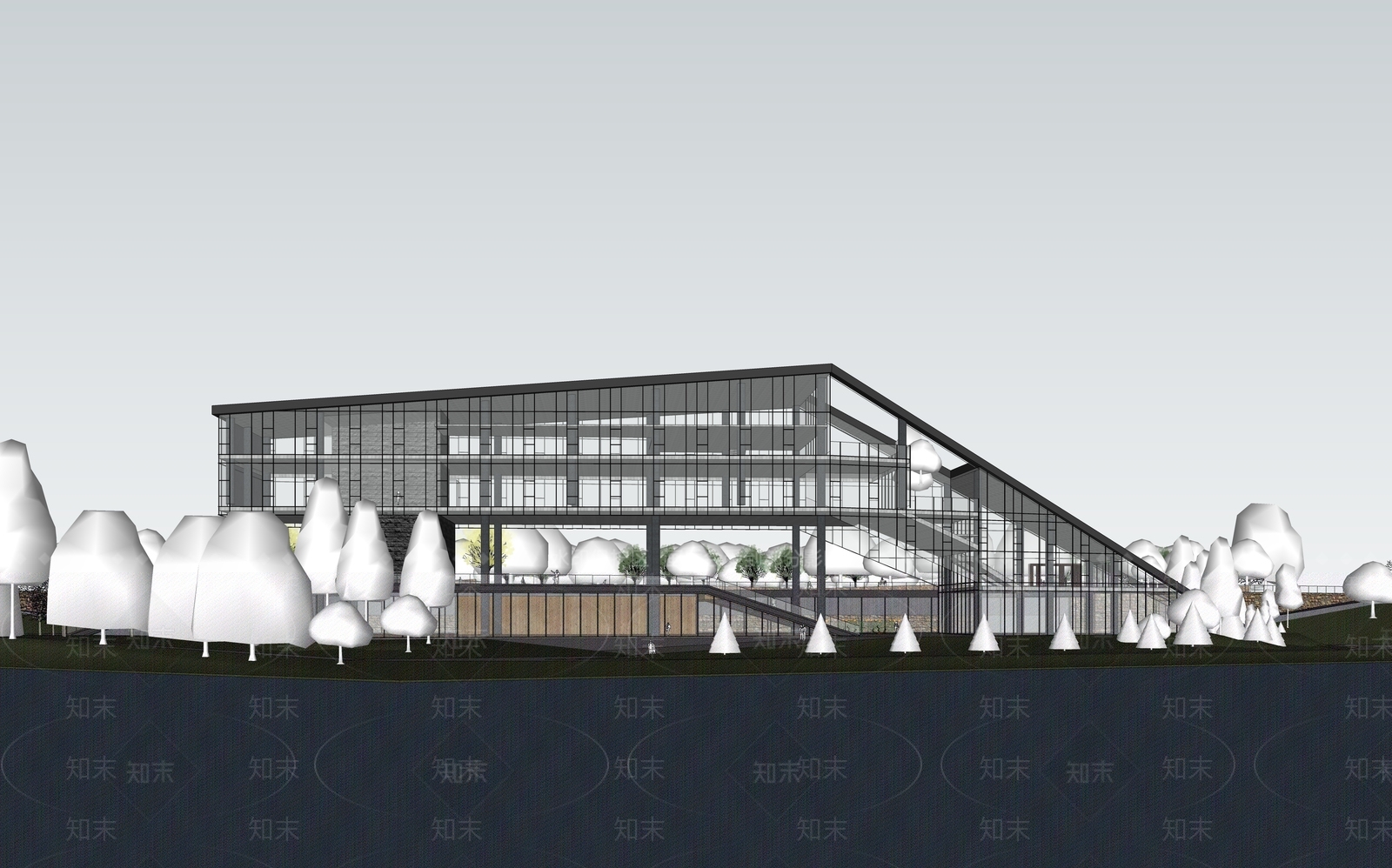 现代展览馆建筑SU模型下载【ID:1157482991】