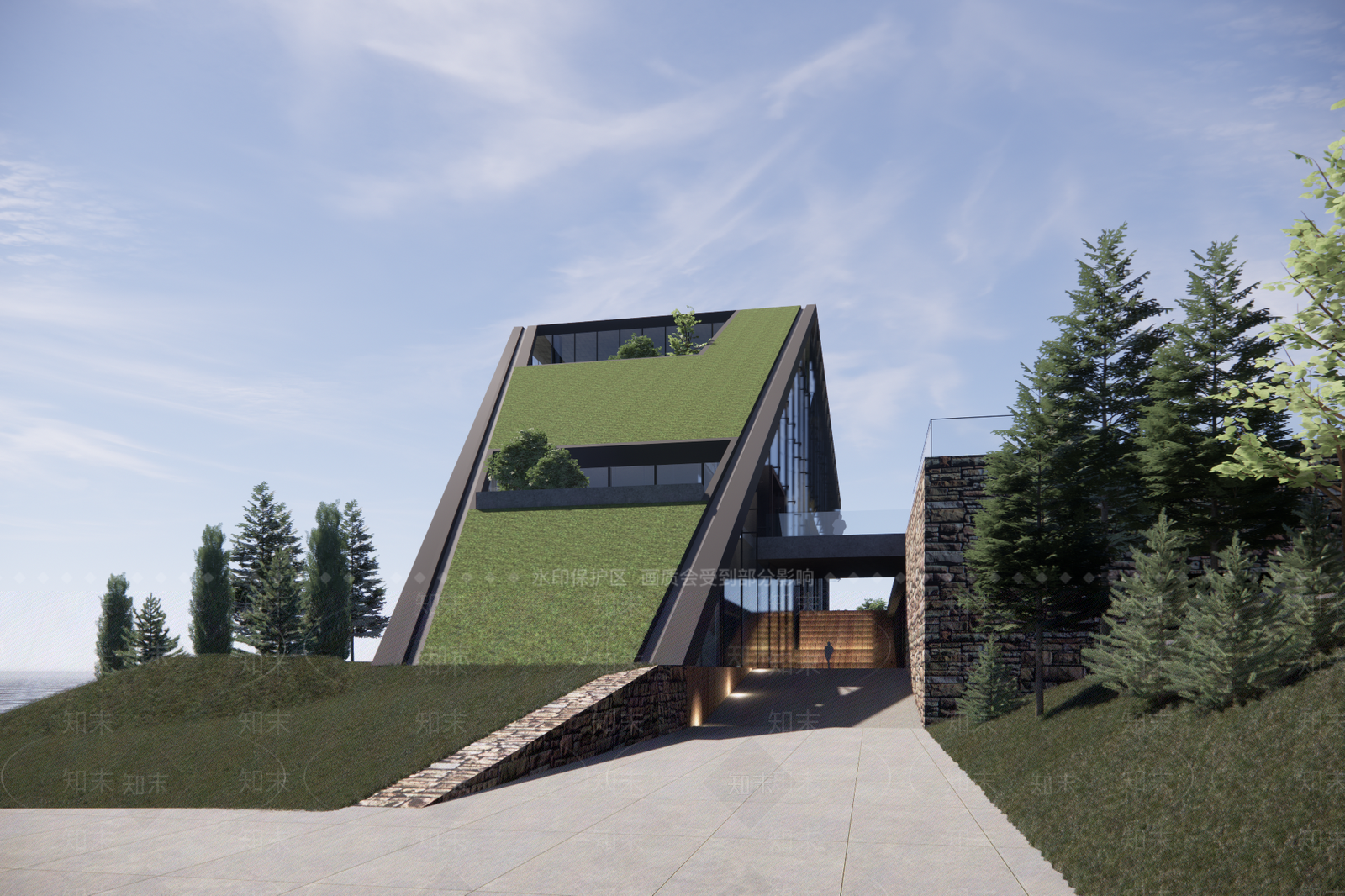现代展览馆建筑SU模型下载【ID:1157482991】