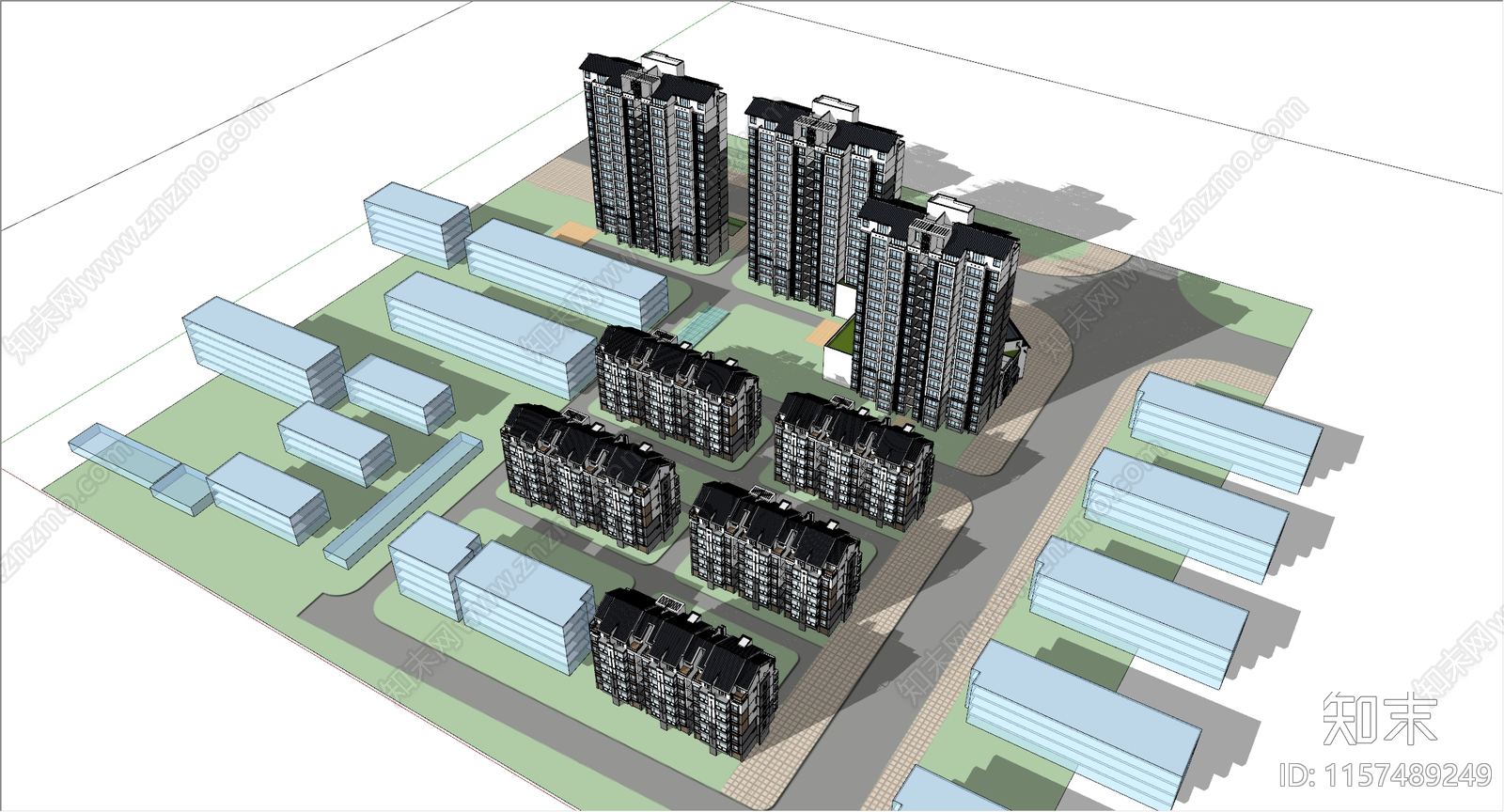 新中式小区建筑SU模型下载【ID:1157489249】