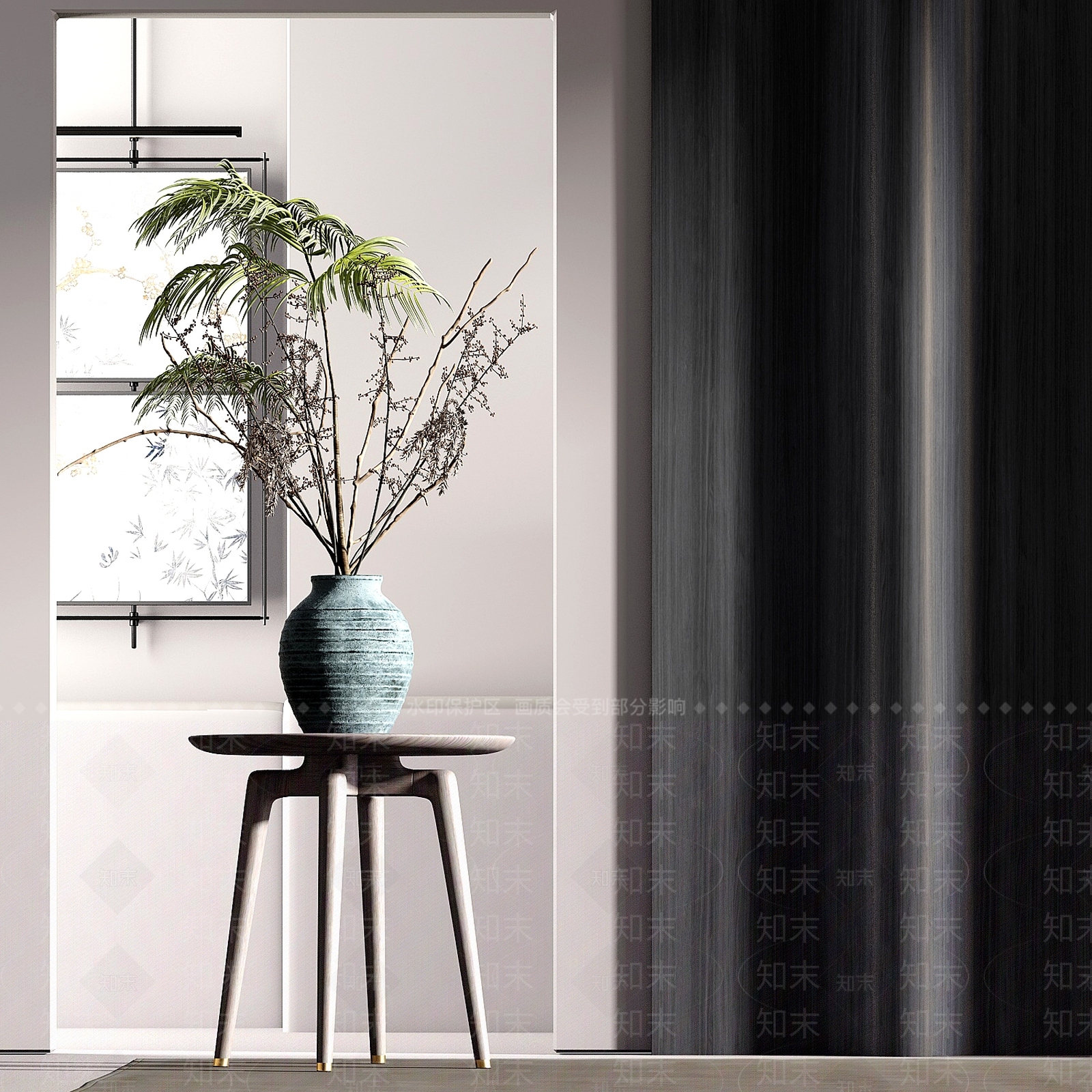 新中式陶罐花瓶花艺SU模型下载【ID:1157491146】