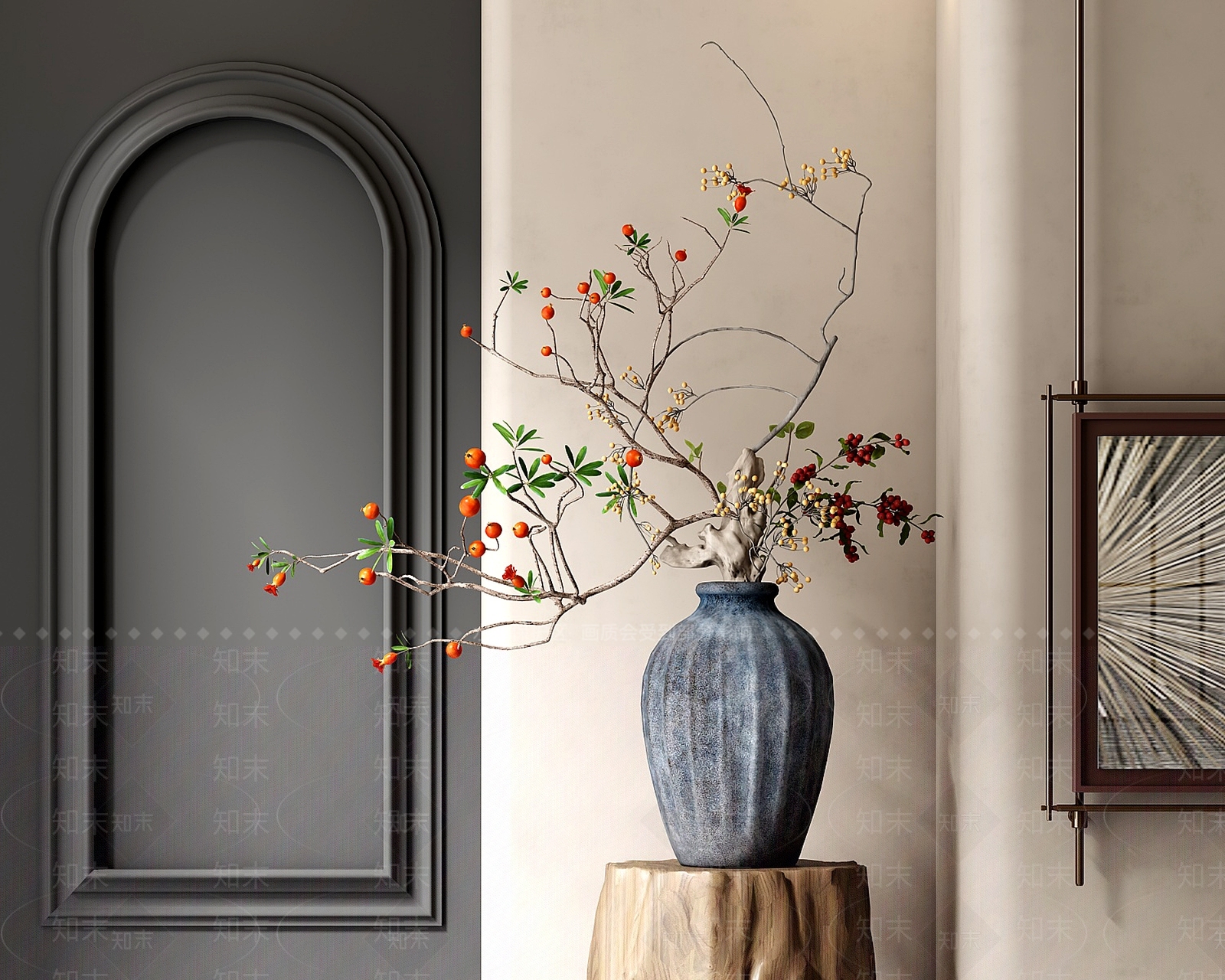 新中式陶罐花瓶花艺SU模型下载【ID:1157491817】