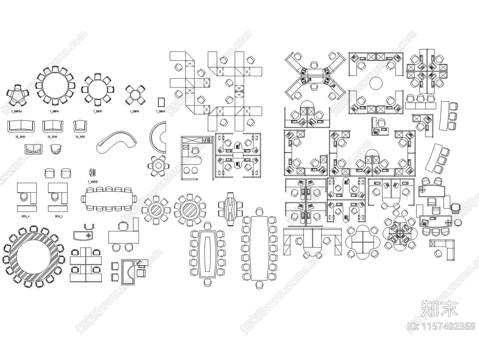 办公桌椅素材图例cad施工图下载【ID:1157492369】