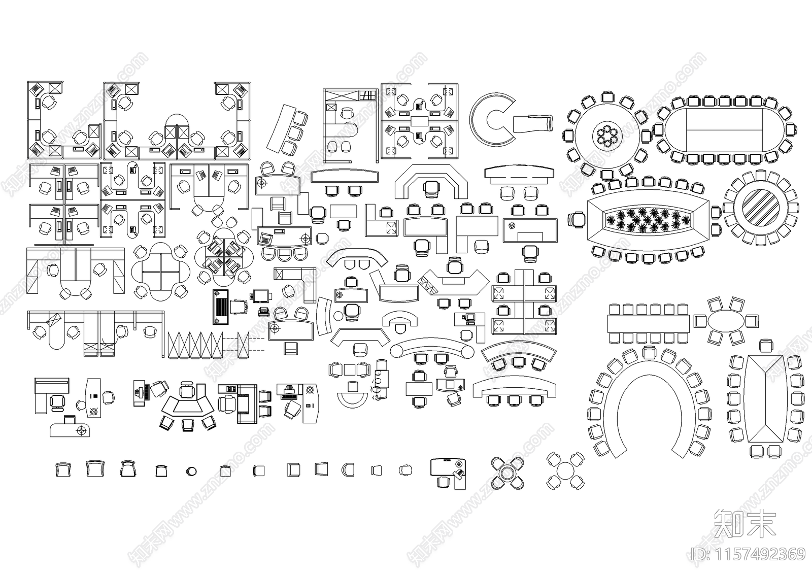 办公桌椅素材图例cad施工图下载【ID:1157492369】