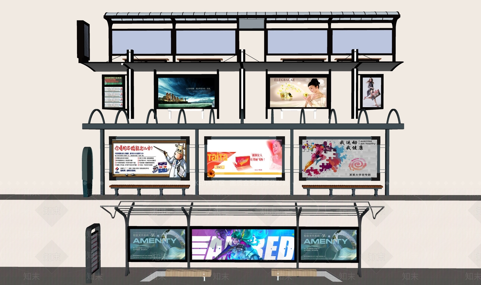 现代公交站台SU模型下载【ID:1157494947】