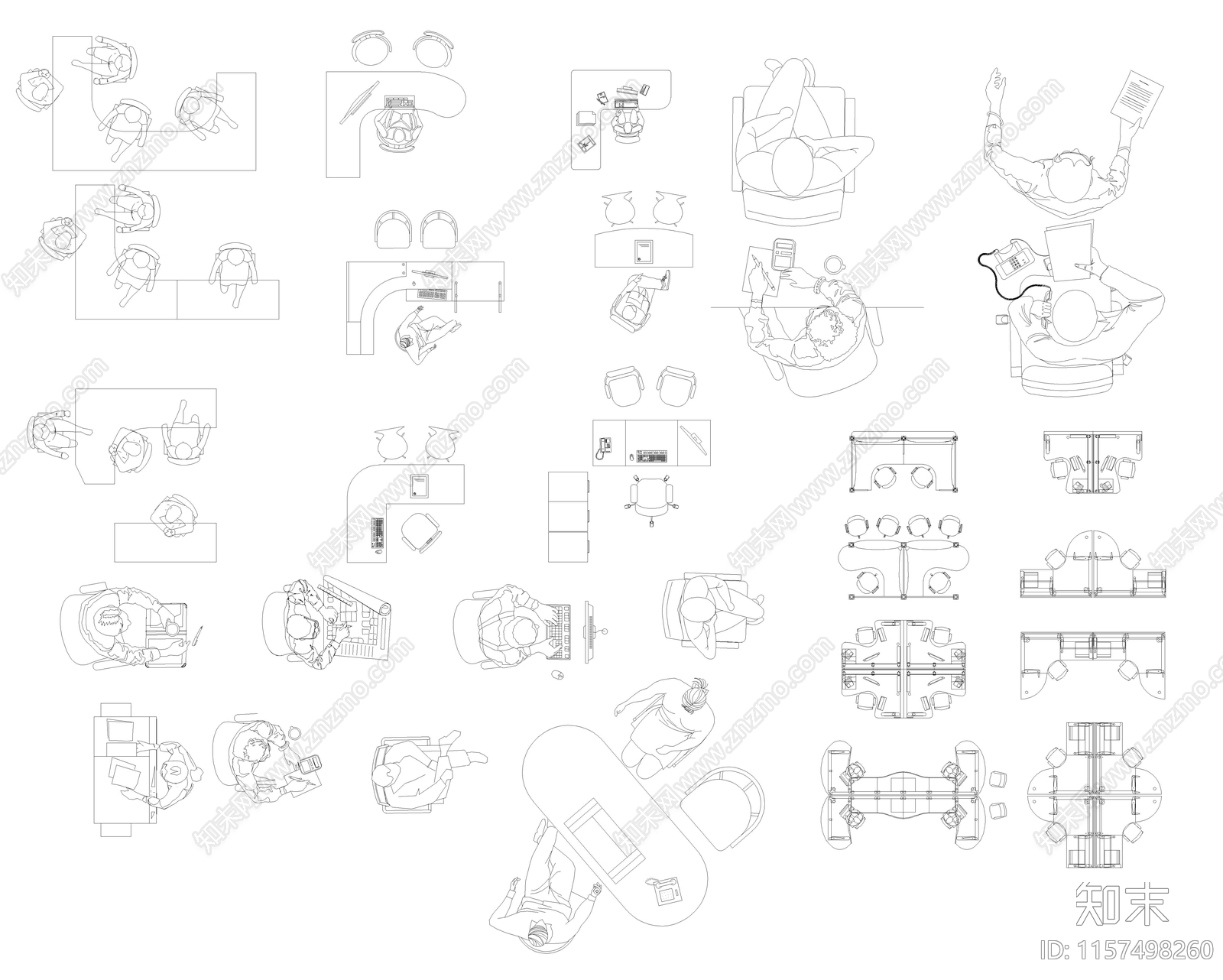办公室家具平面人物图库cad施工图下载【ID:1157498260】