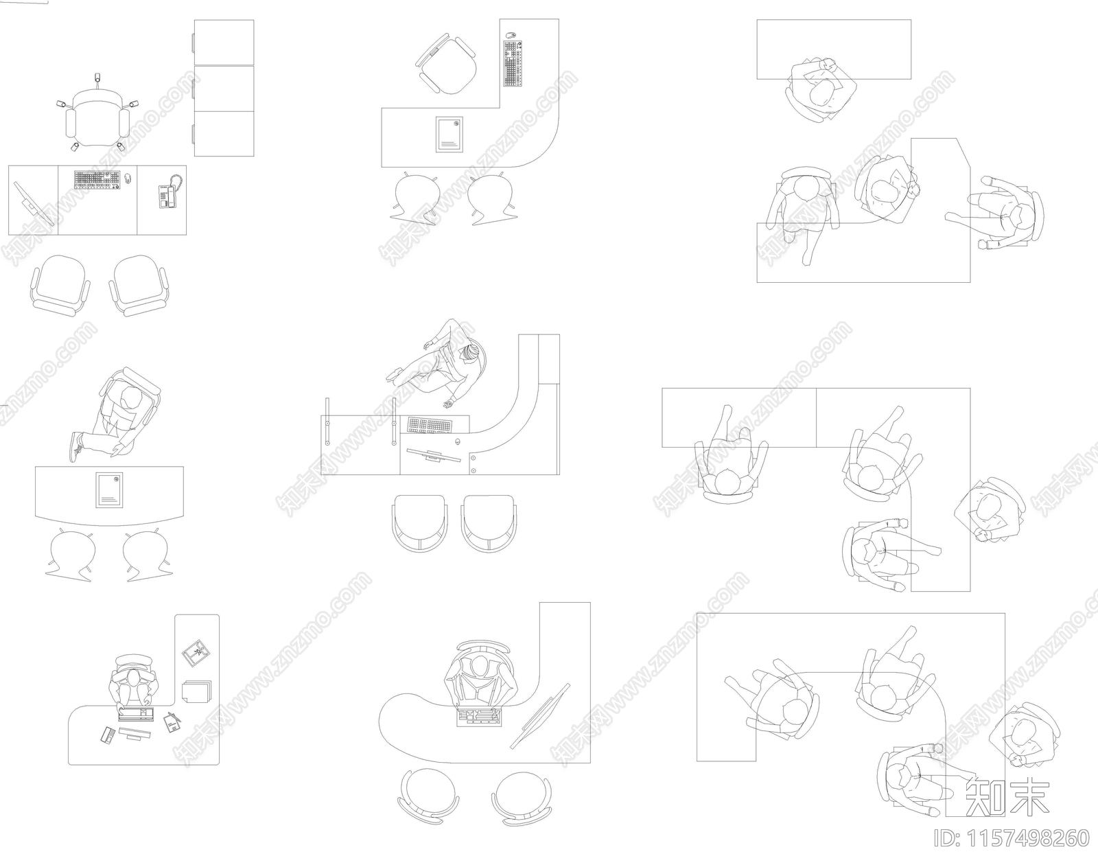 办公室家具平面人物图库cad施工图下载【ID:1157498260】