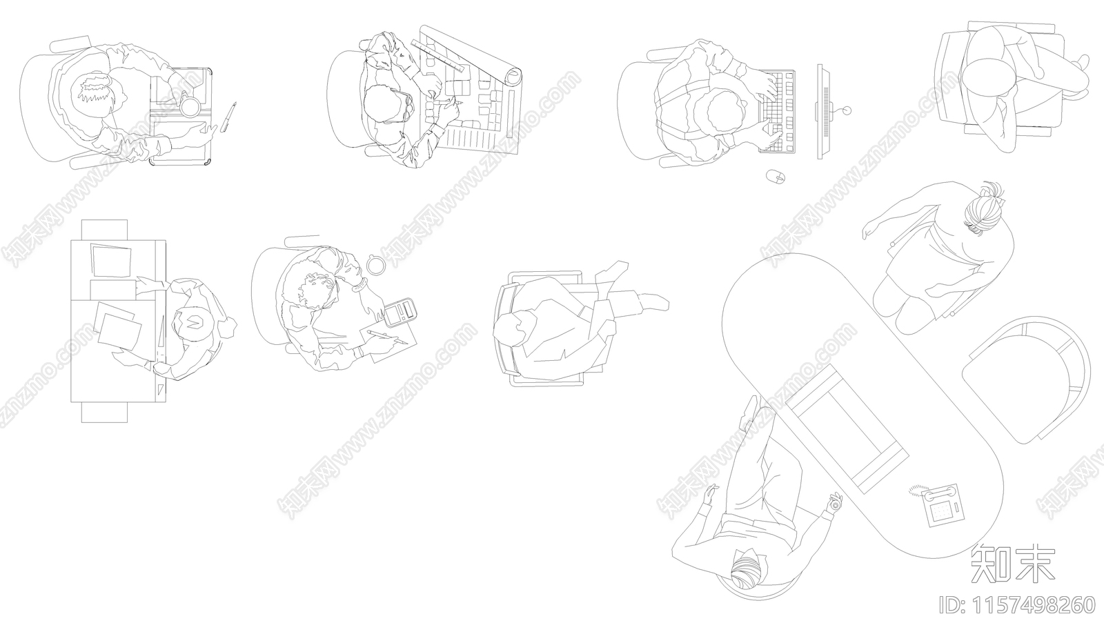 办公室家具平面人物图库cad施工图下载【ID:1157498260】