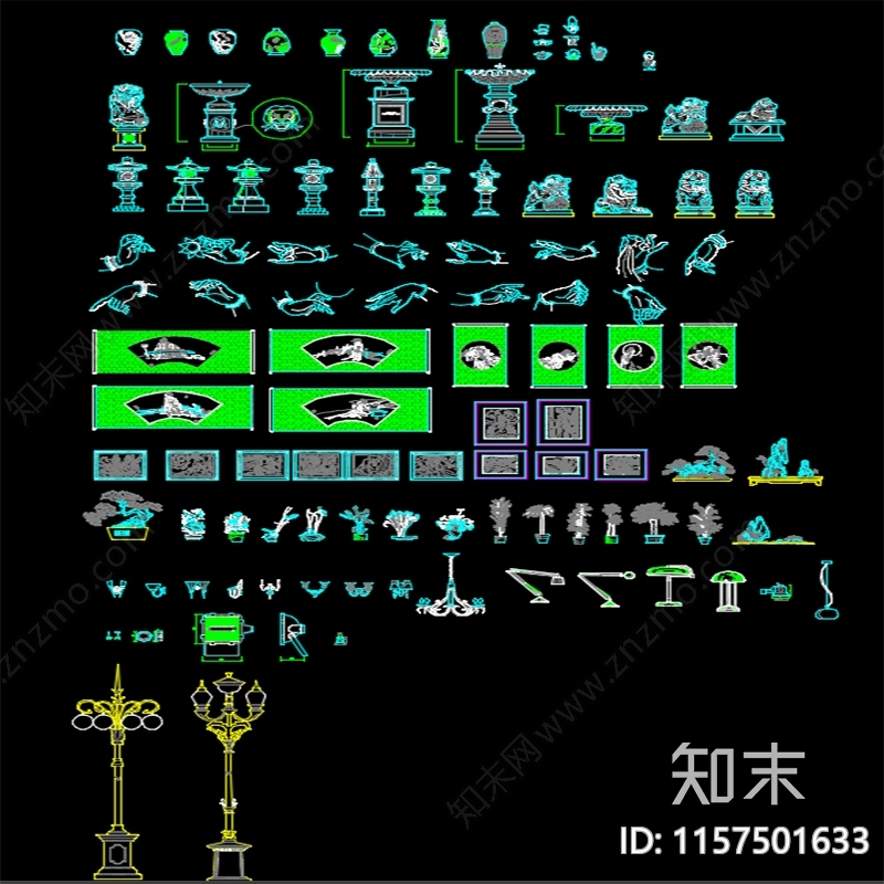经典中式园林平立面图库cad施工图下载【ID:1157501633】