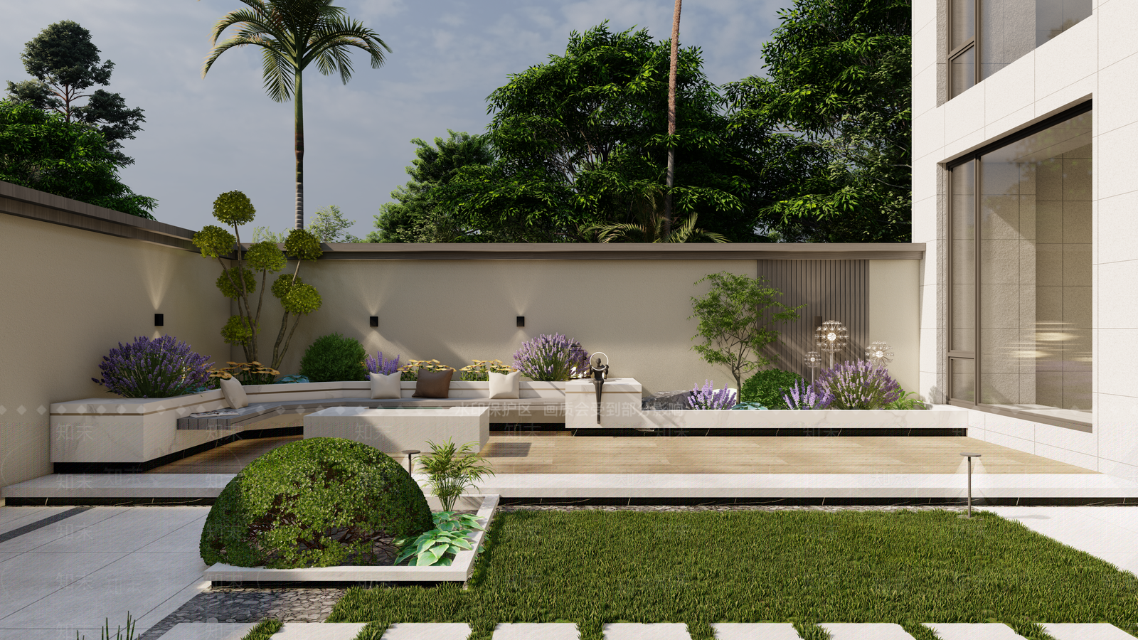 现代简约小清新庭院景观SU模型下载【ID:1157511808】