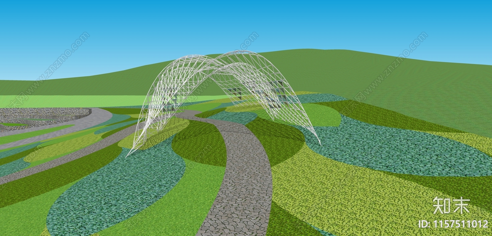 现代景观廊架SU模型下载【ID:1157511012】