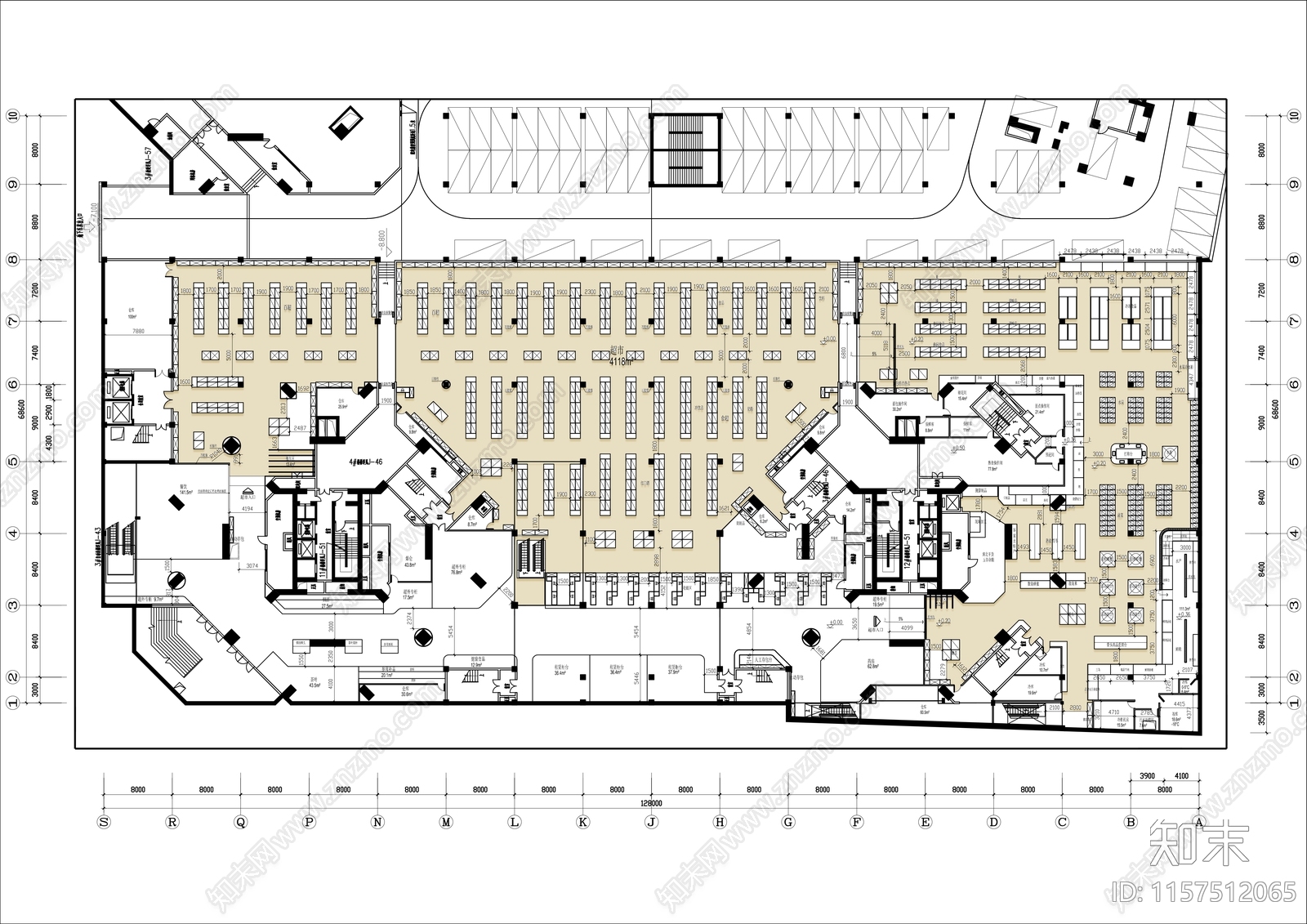 7000㎡大型超市全cad施工图下载【ID:1157512065】
