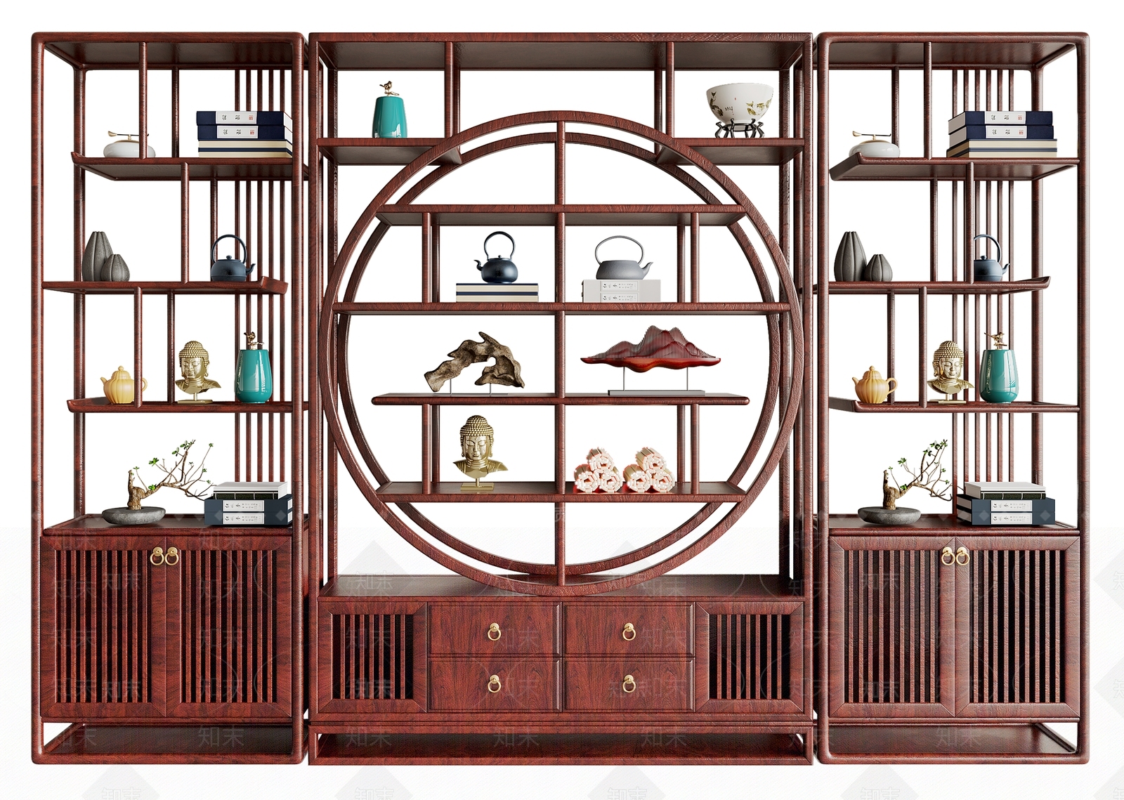 新中式红木博古架3D模型下载【ID:1157513406】
