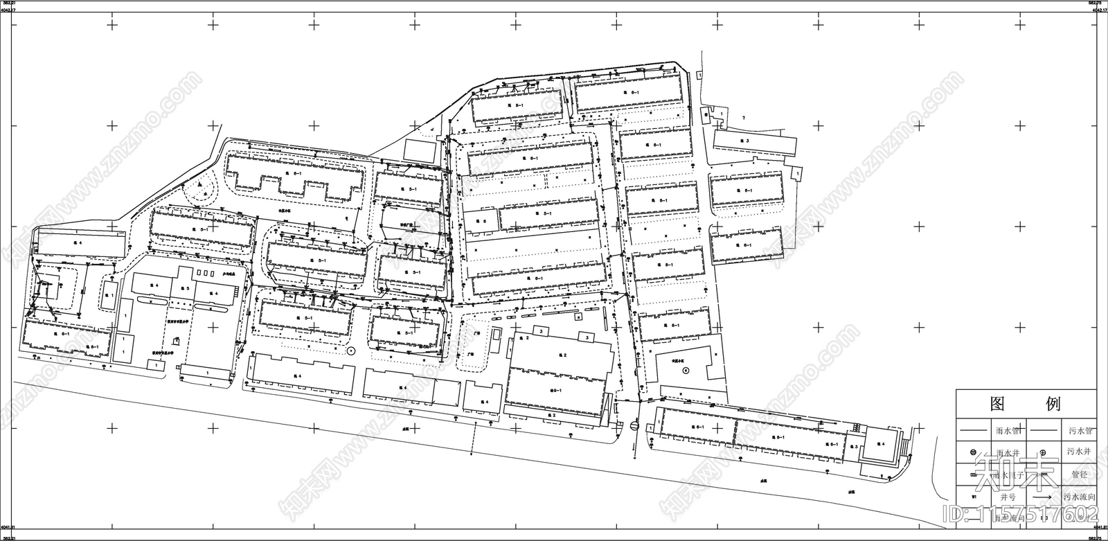 云夏小区室外雨污水管cad施工图下载【ID:1157517602】