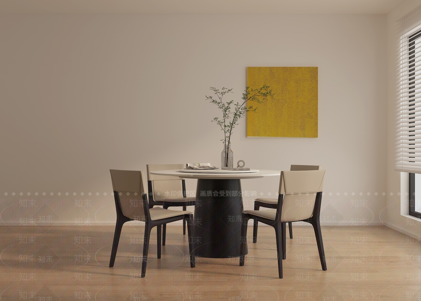 现代复古大理石圆餐桌椅子3D模型下载【ID:1157520037】