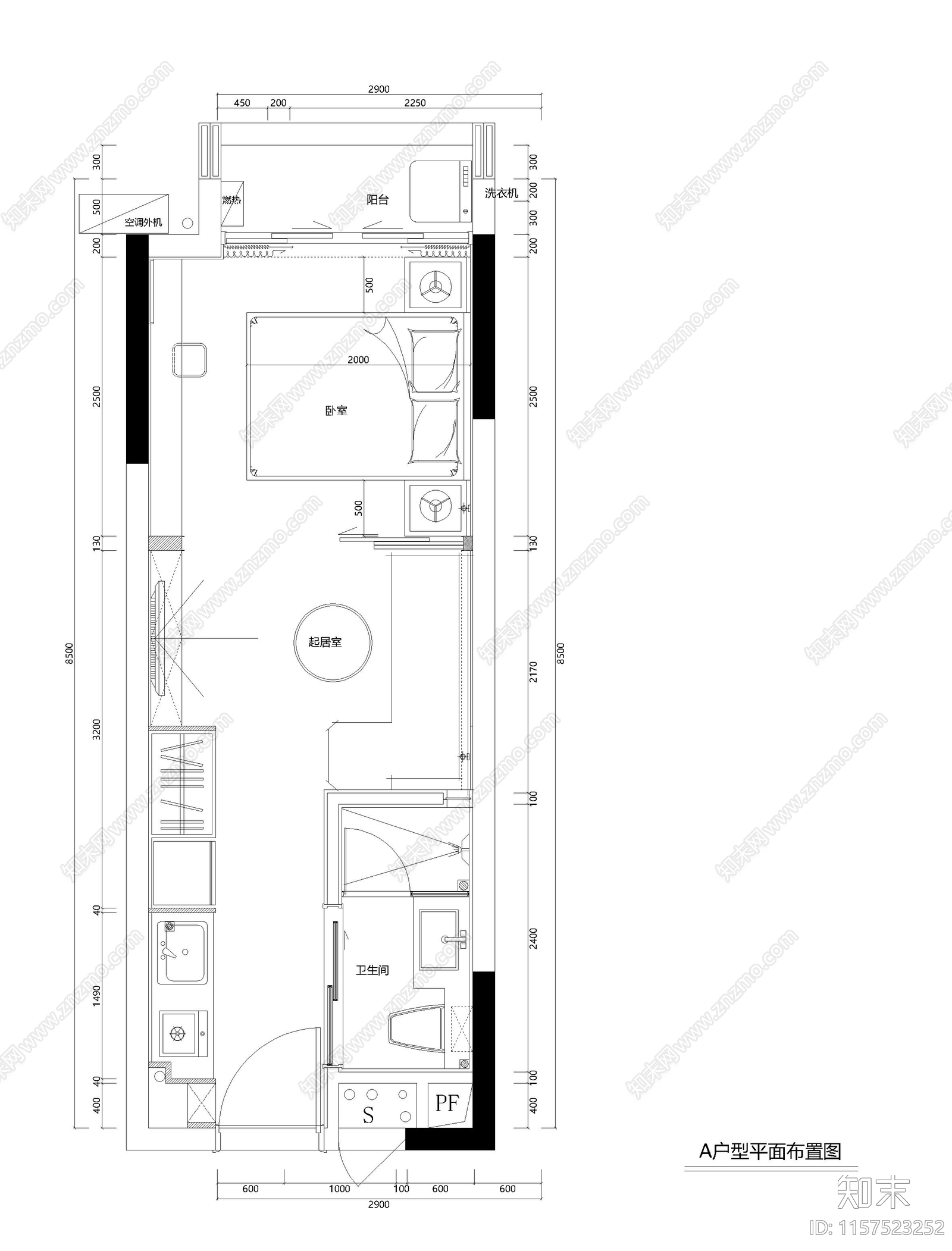 小户型公寓cad施工图下载【ID:1157523252】