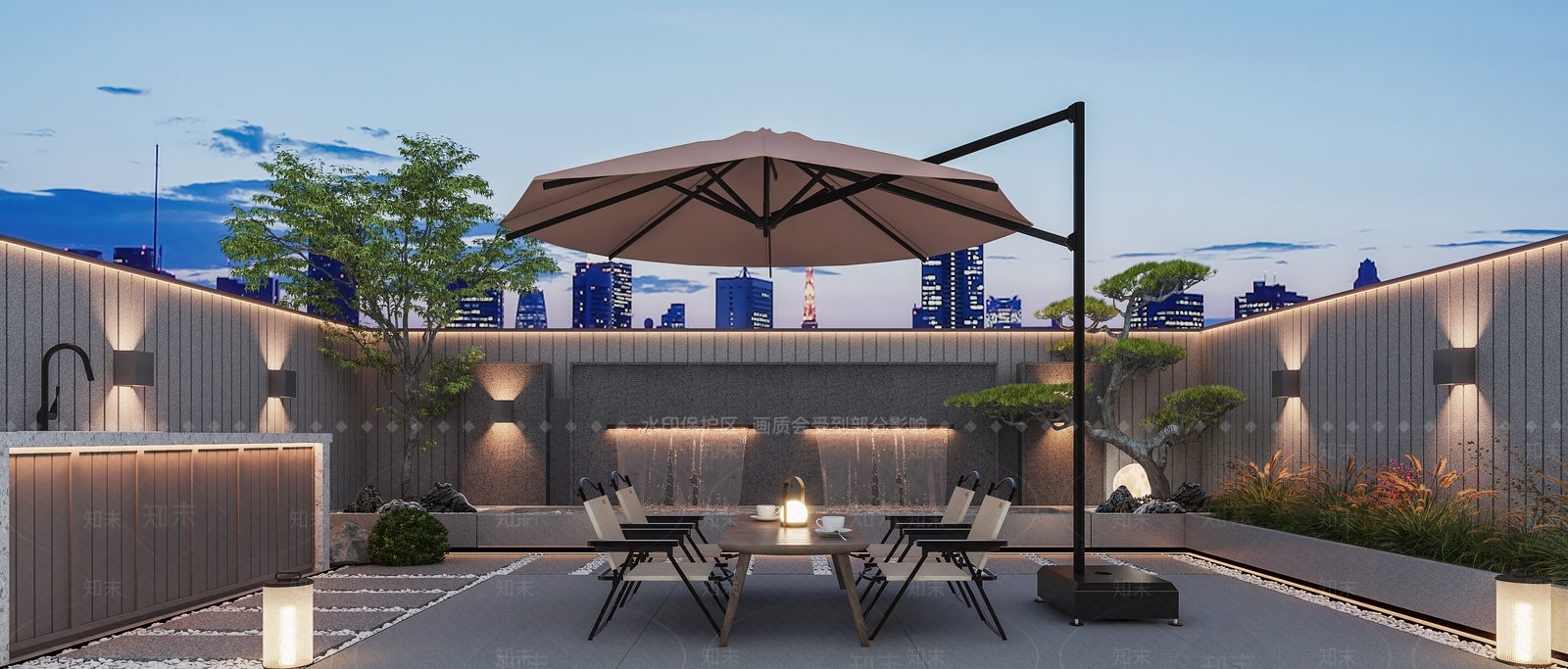 现代轻奢别墅庭院花园3D模型下载【ID:1157526642】