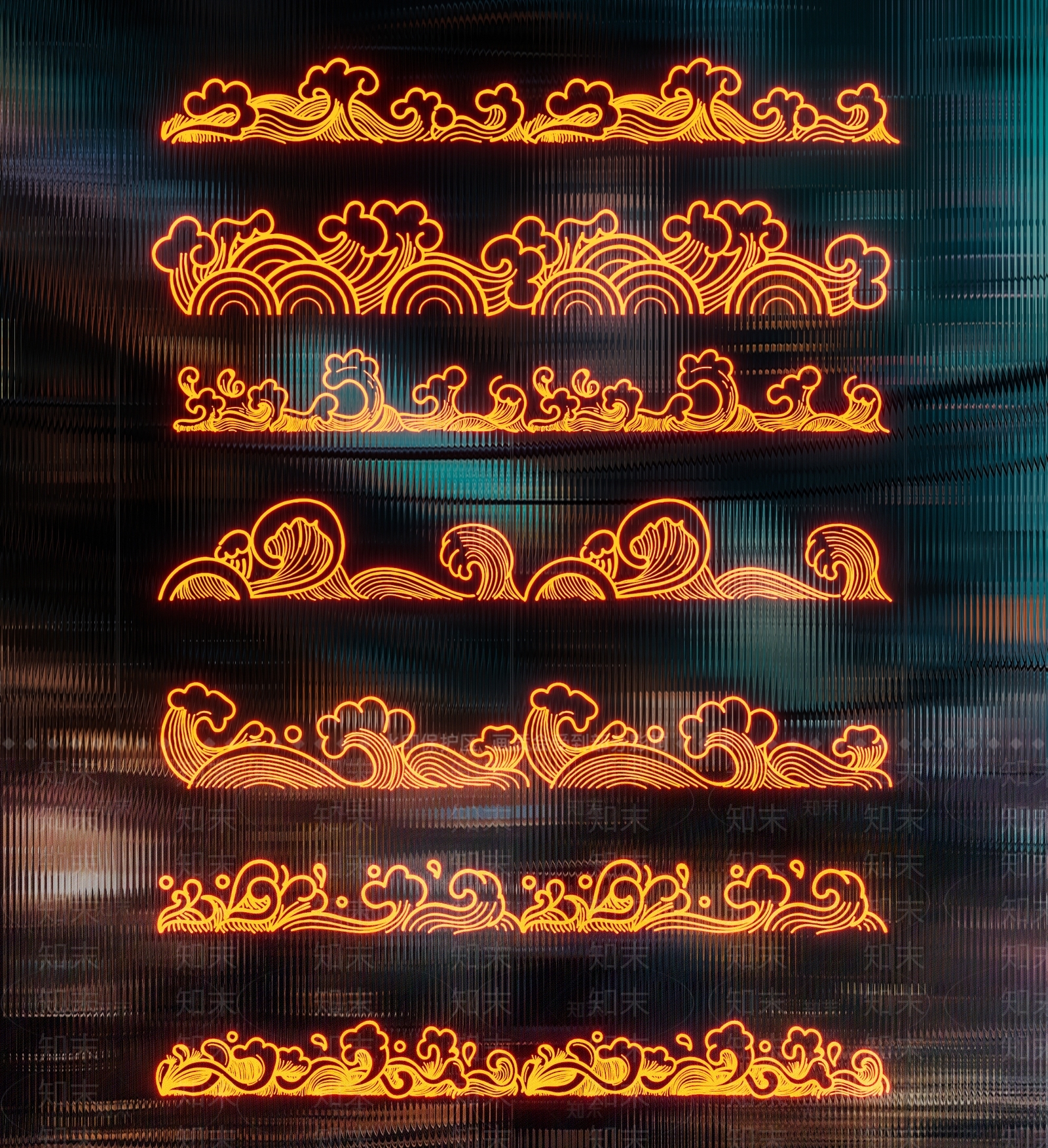 中式中国风古典祥云纹浪花纹霓虹灯3D模型下载【ID:1157527273】