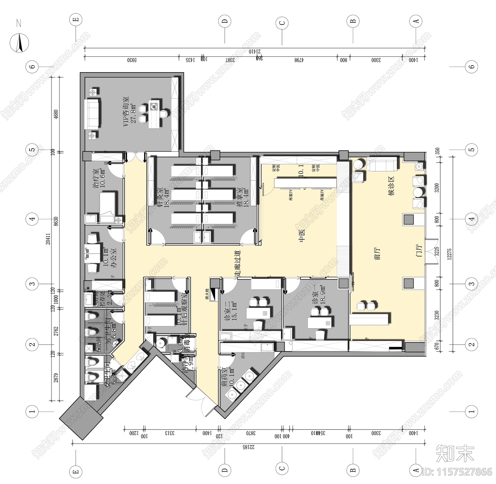 400㎡新中式风格中医诊所cad施工图下载【ID:1157527866】