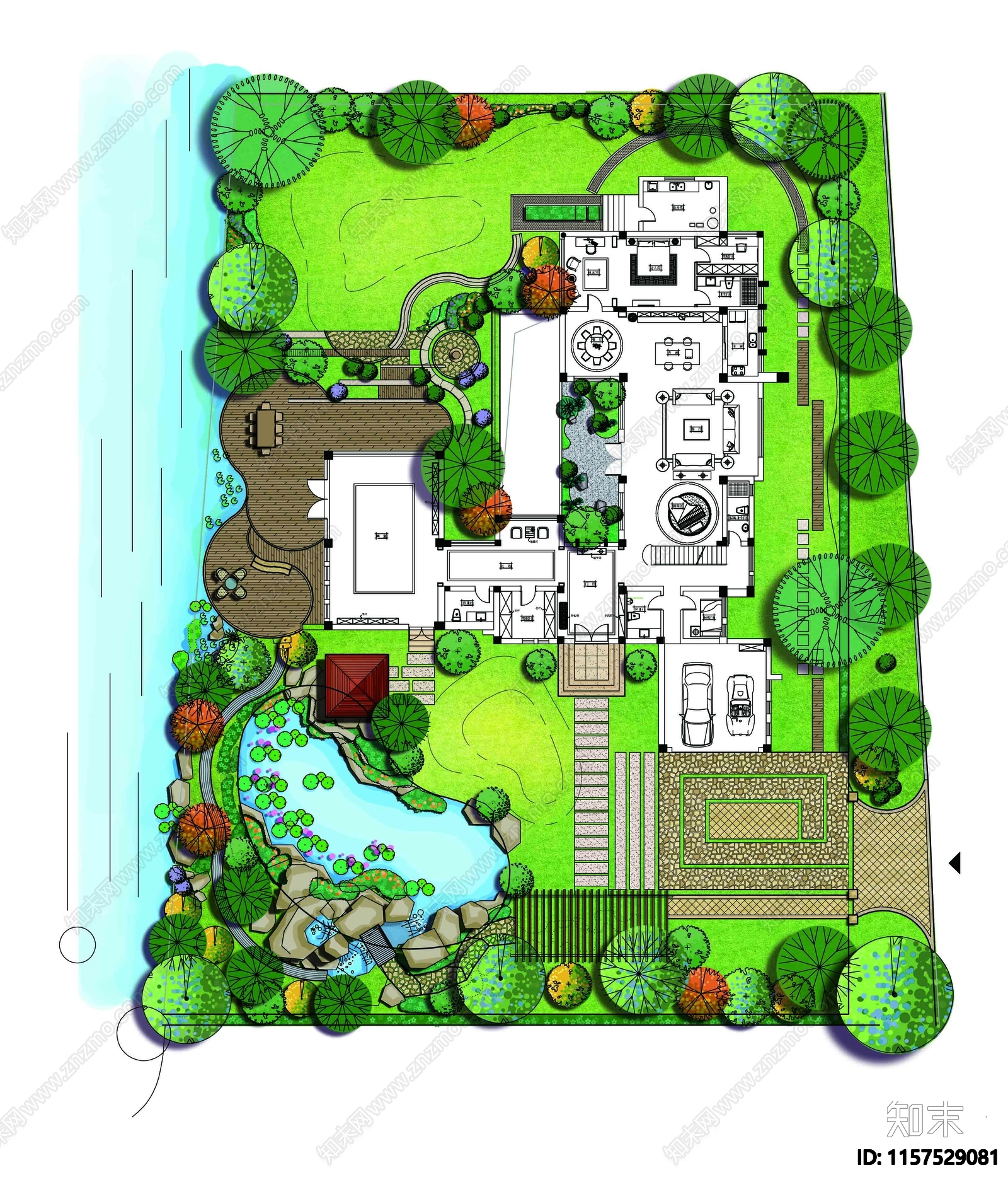 别墅庭院景观彩平图免抠贴图下载