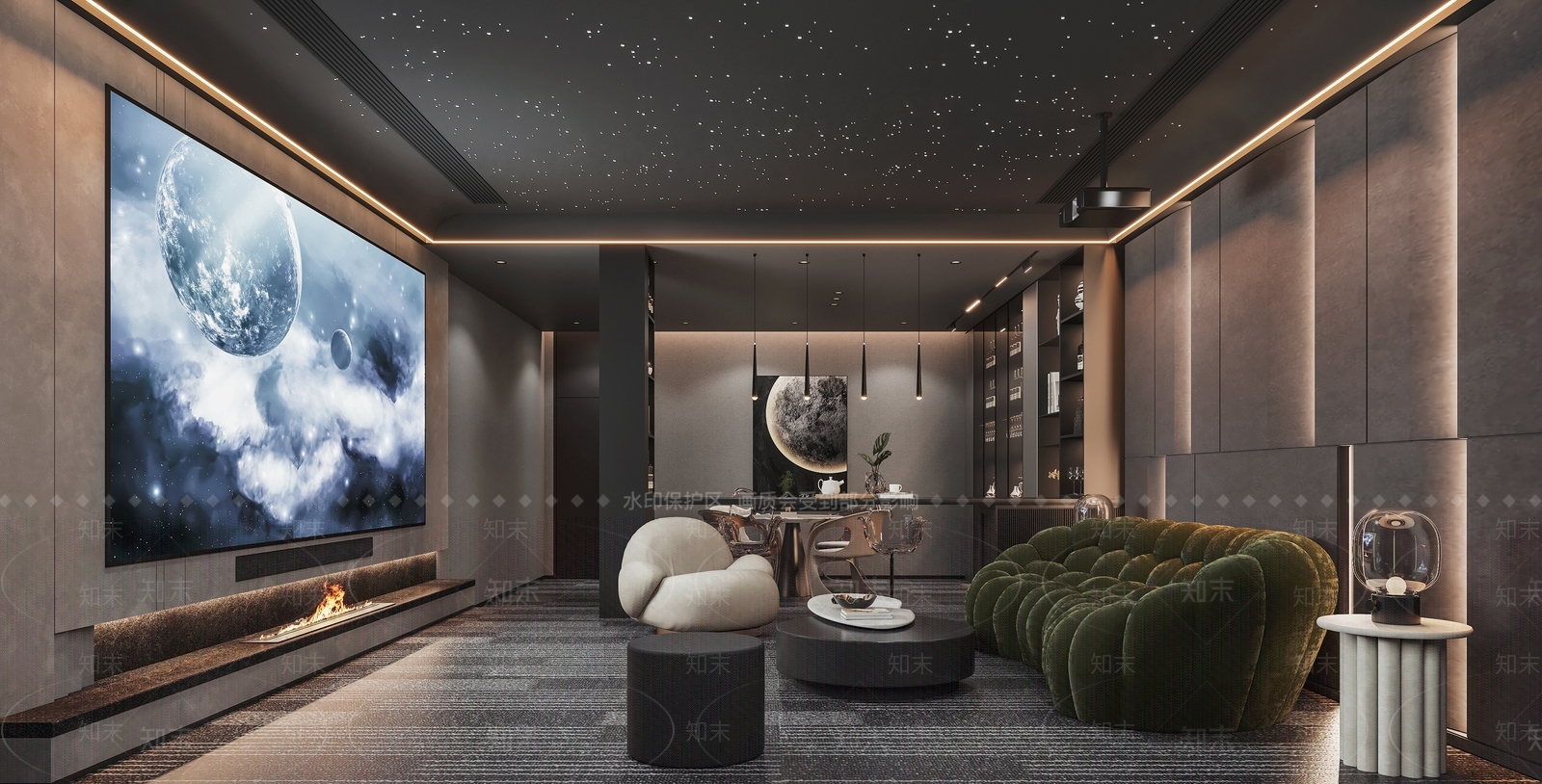 现代轻奢黑白灰家居影视厅3D模型下载【ID:1157529499】