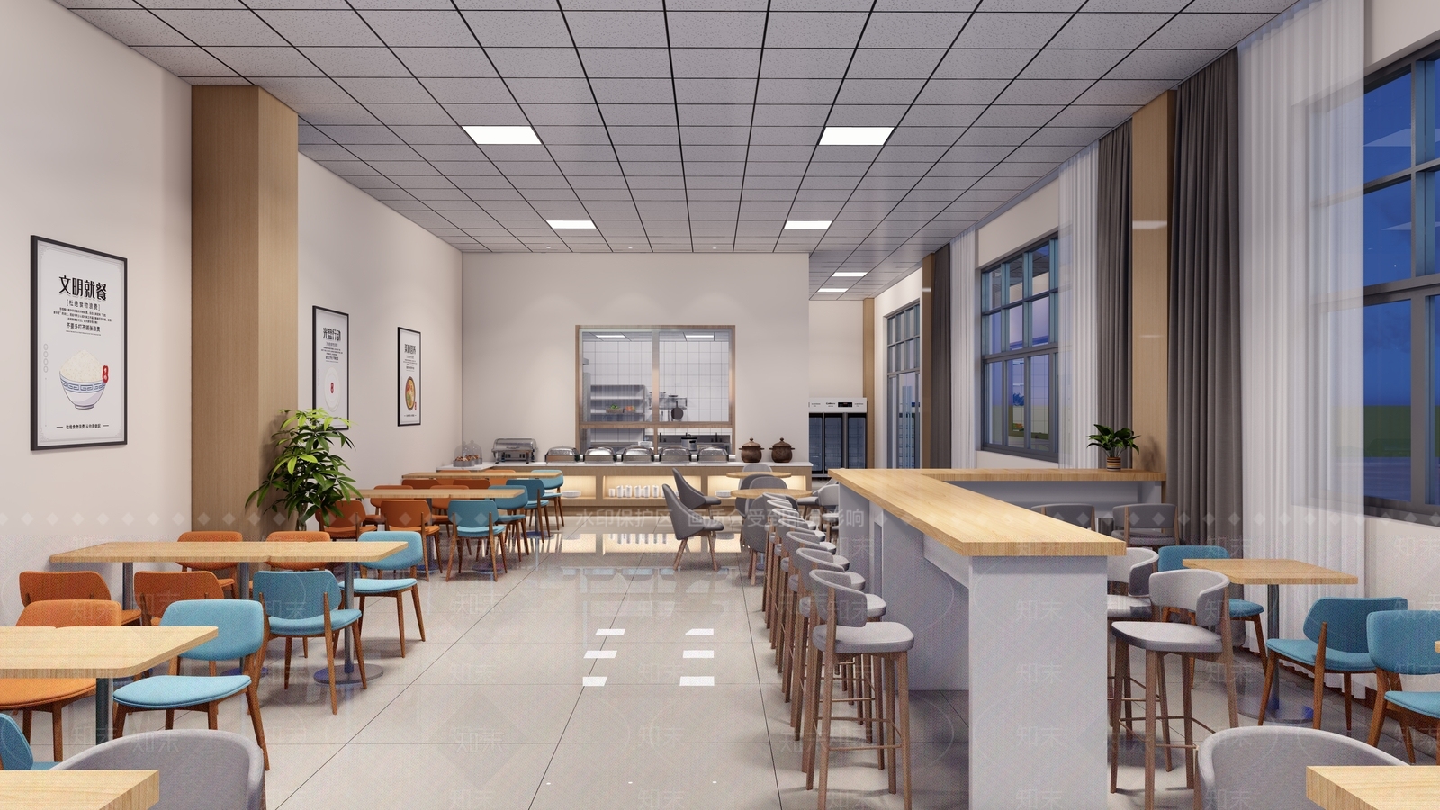 现代自助餐厅SU模型精品下载_SketchUp模型_知末网