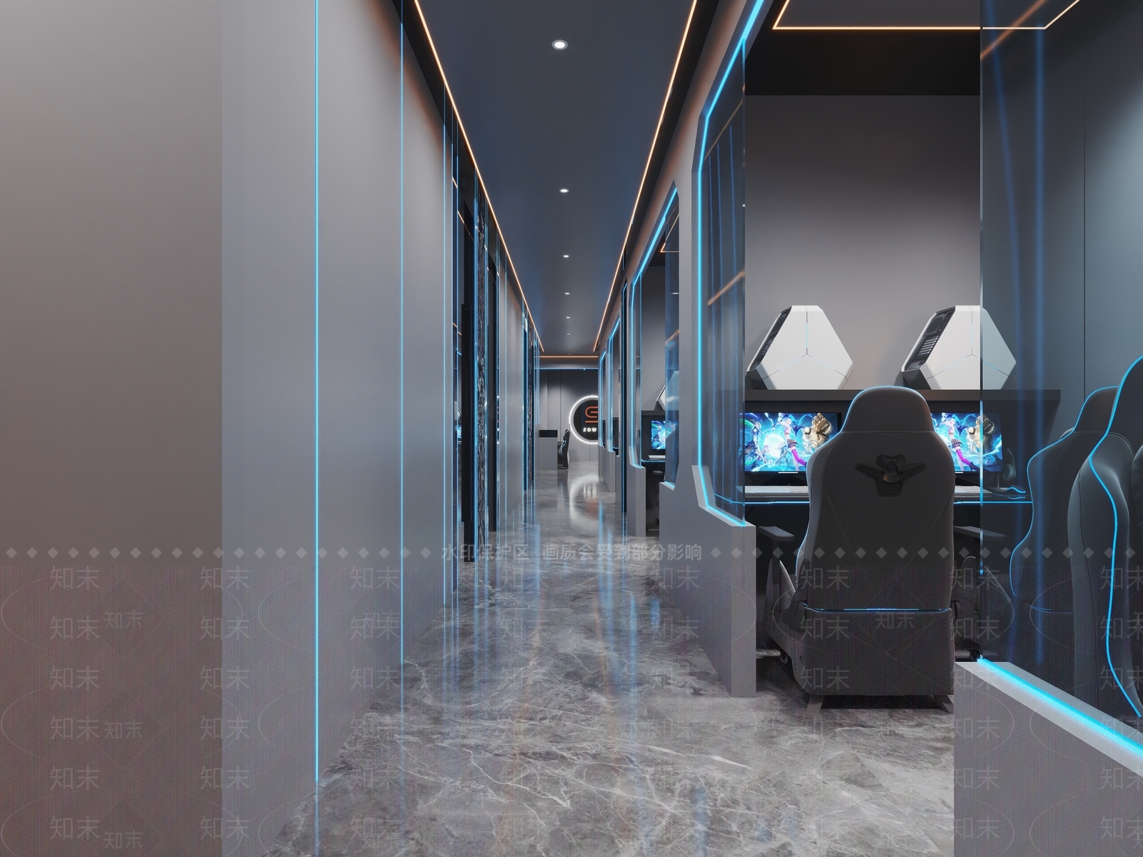 现代电竞网咖走廊3D模型下载【ID:1157531511】