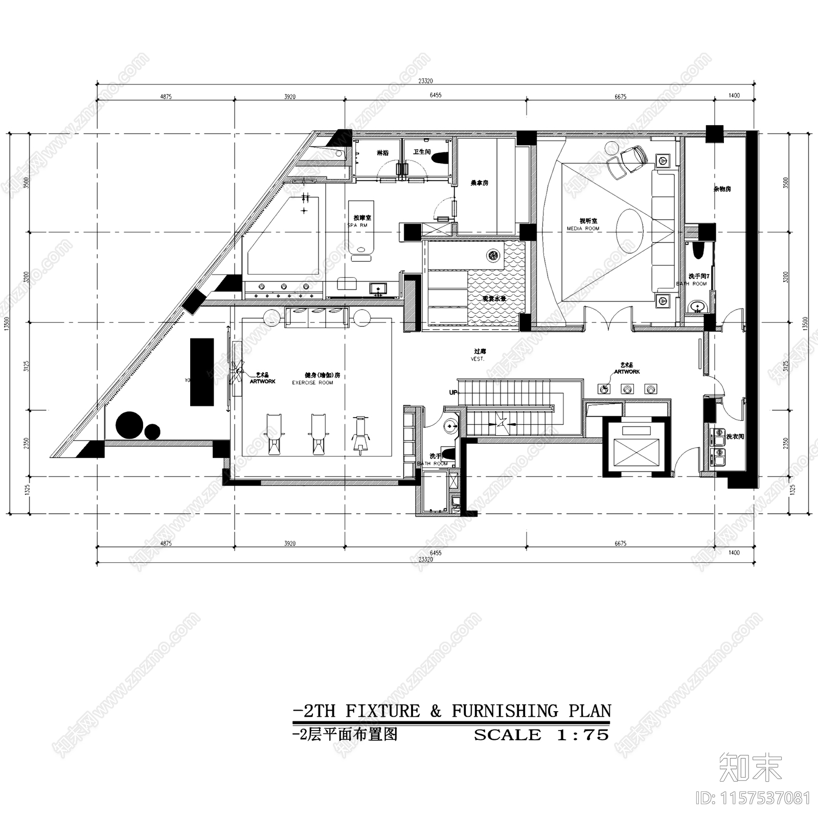 新中式简约深圳京基长岭二层别墅室内家装cad施工图下载【ID:1157537081】