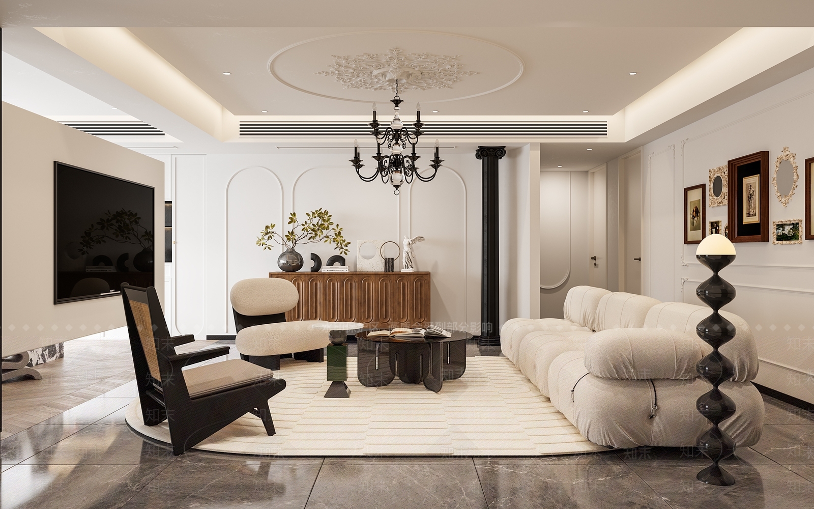 法式客厅沙发组合3D模型下载【ID:1157541474】