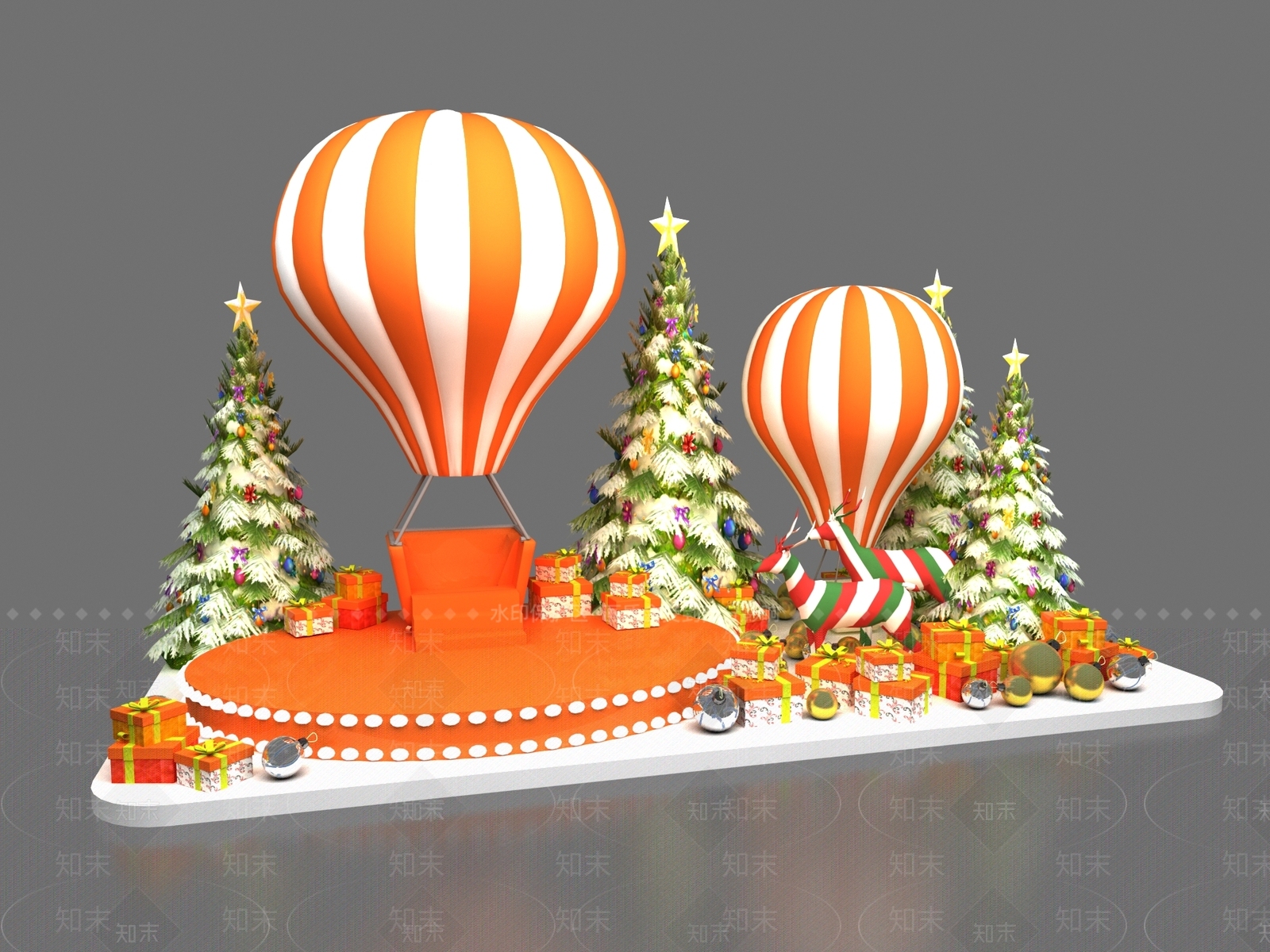 现代热气球圣诞美陈3D模型下载【ID:1157548459】