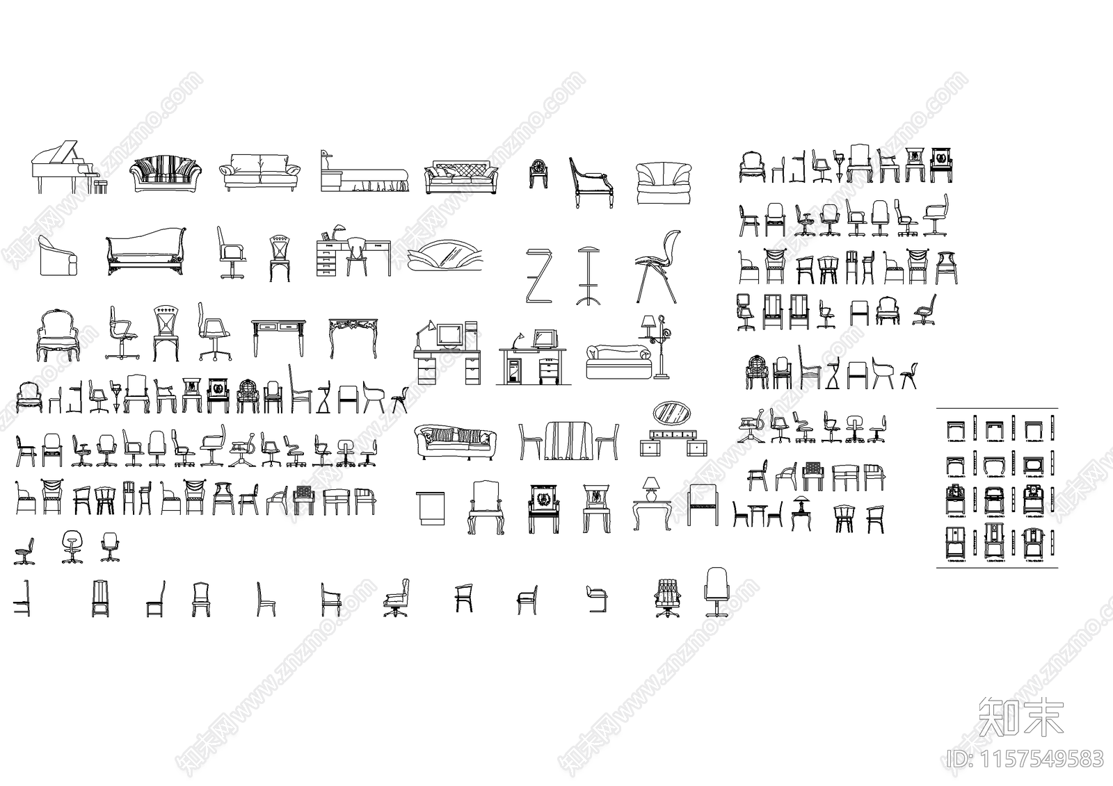 休闲座椅素材图例cad施工图下载【ID:1157549583】