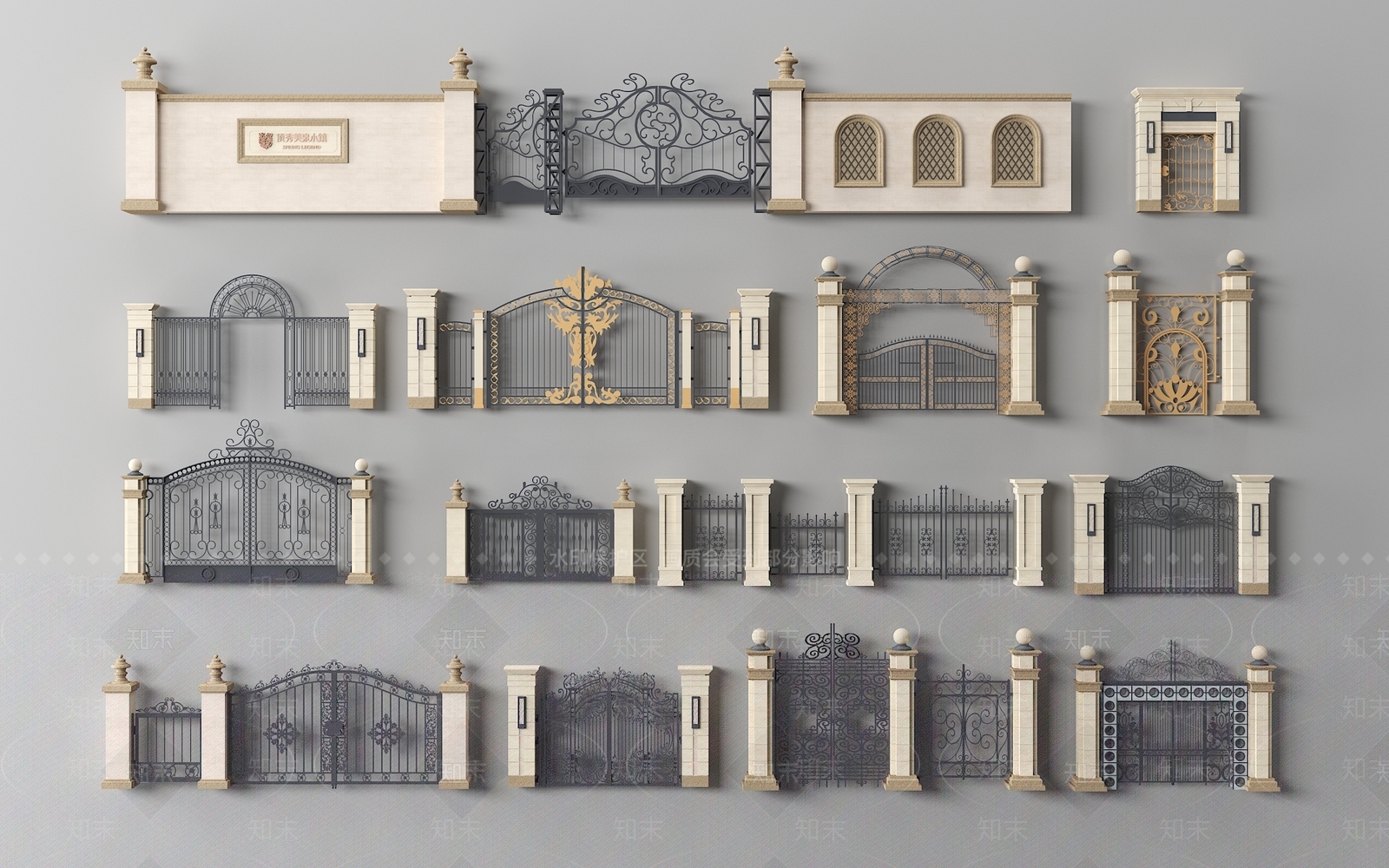欧式古典欧式铁艺大门3D模型下载【ID:1157559116】