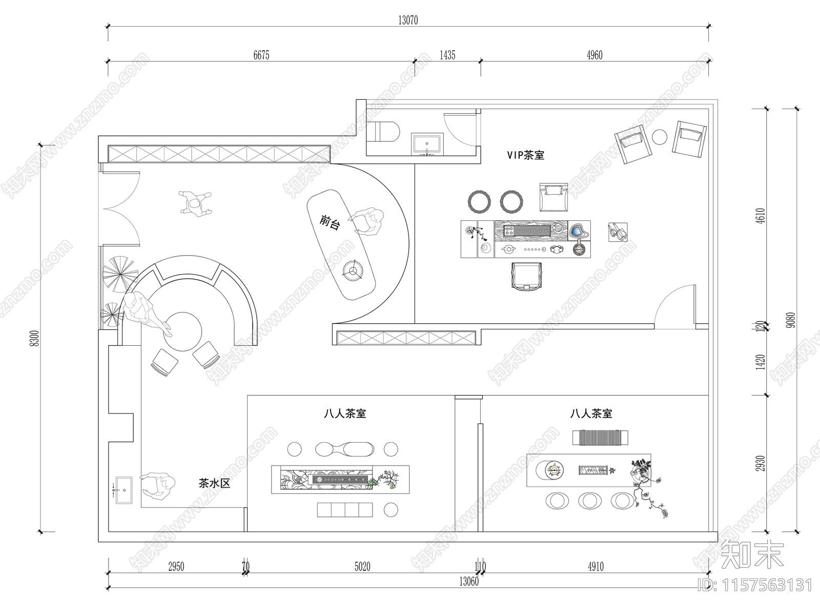 茶楼茶空间茶叶店茶室茶馆平面图cad施工图下载【ID:1157563131】