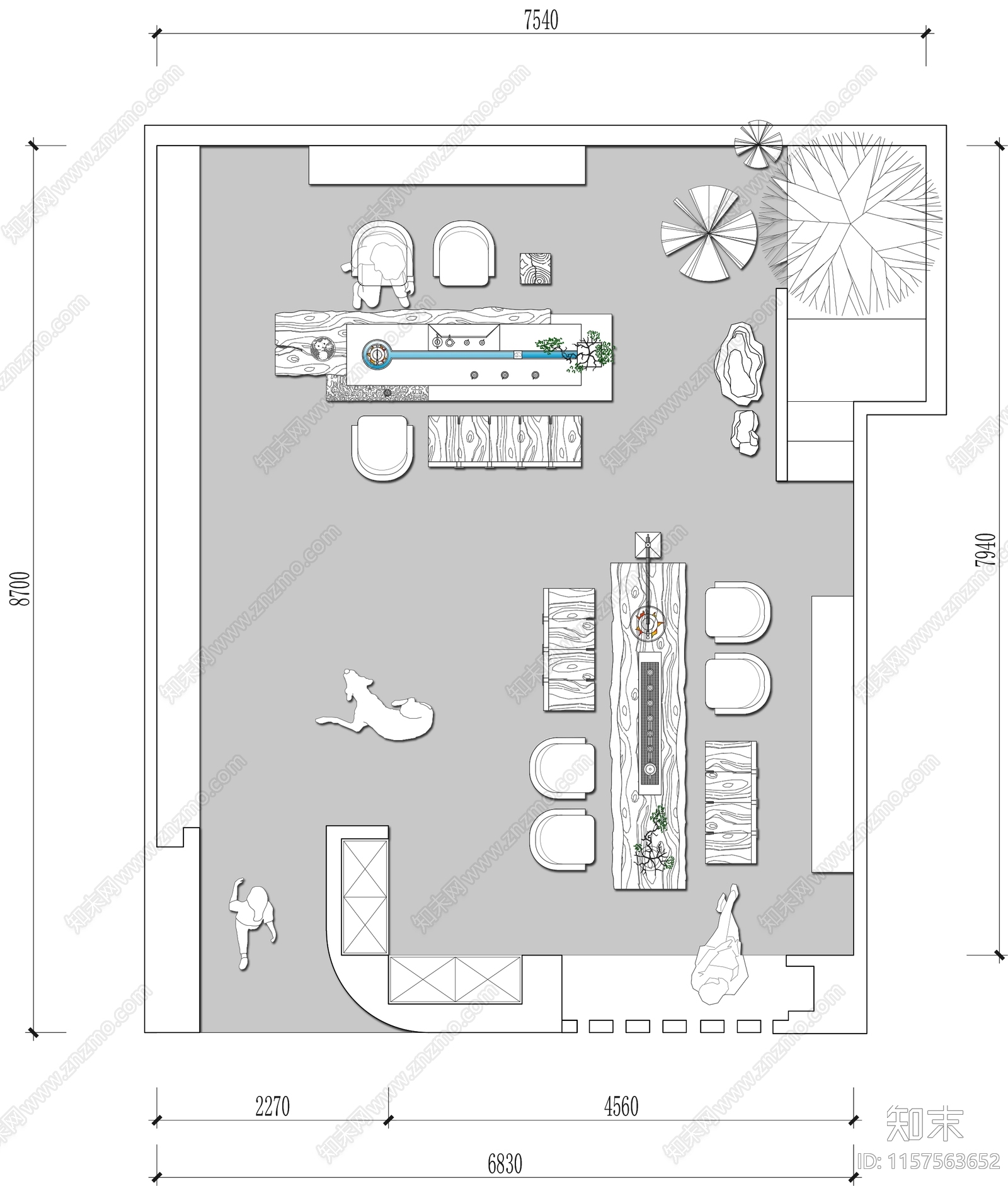 茶室茶馆茶楼茶空间平面图施工图下载【ID:1157563652】