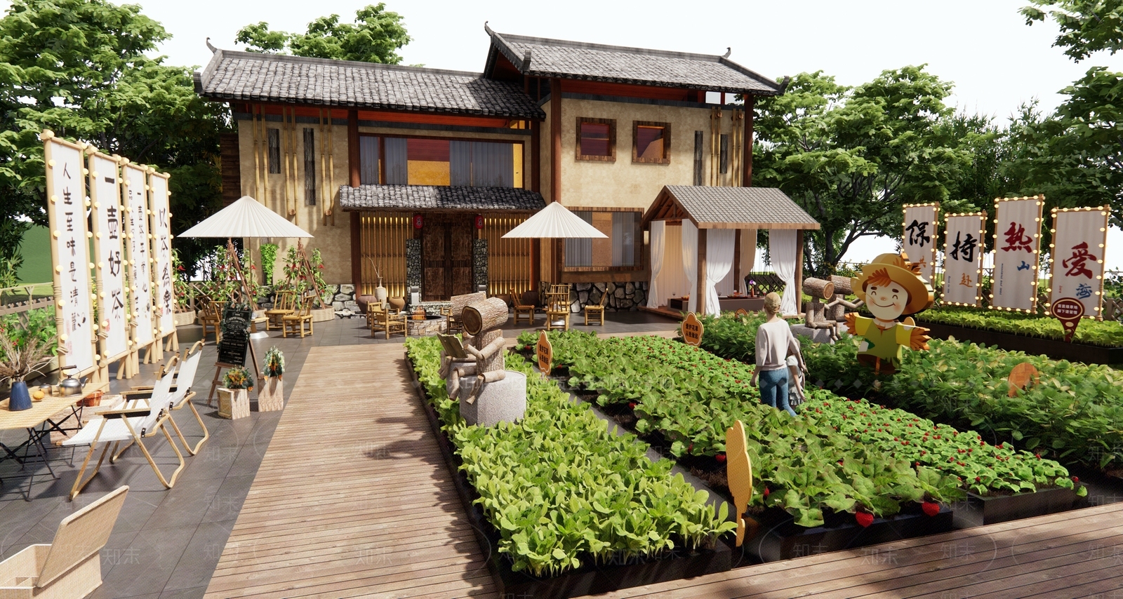 新中式乡村庭院SU模型下载【ID:1157564708】