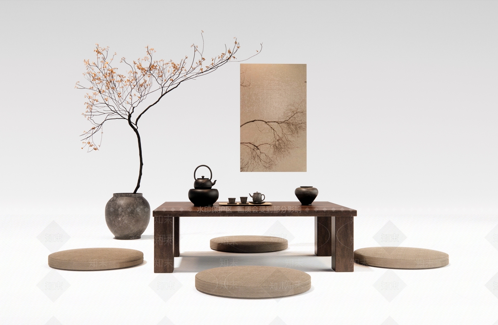 侘寂榻榻米茶桌椅3D模型下载【ID:1157564824】