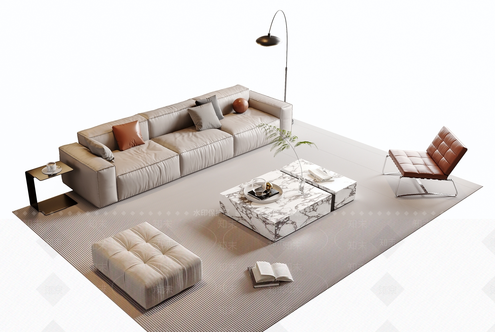 现代沙发茶几组合3D模型下载【ID:1157565670】