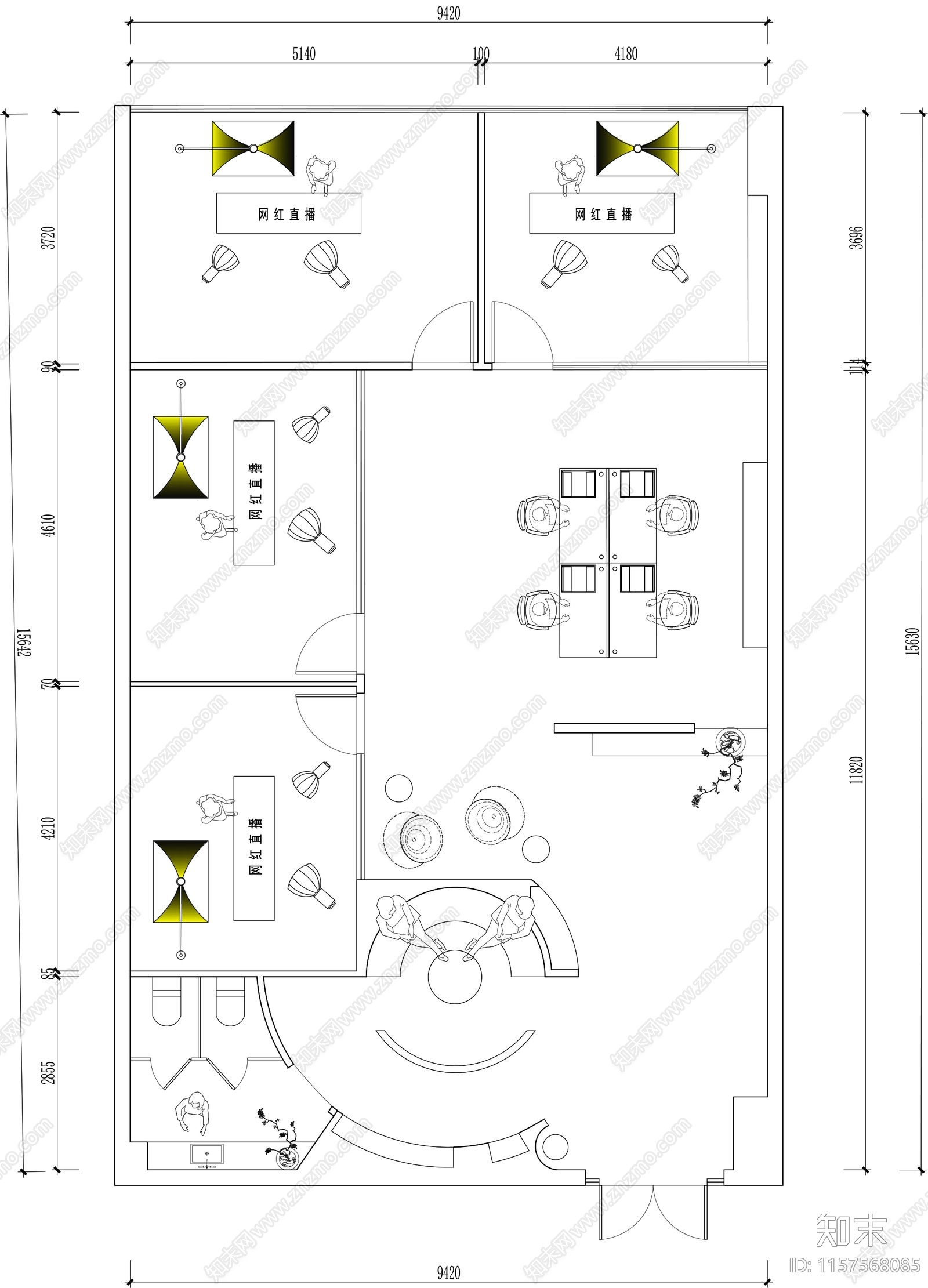 网红抖音直播间cad施工图下载【ID:1157568085】