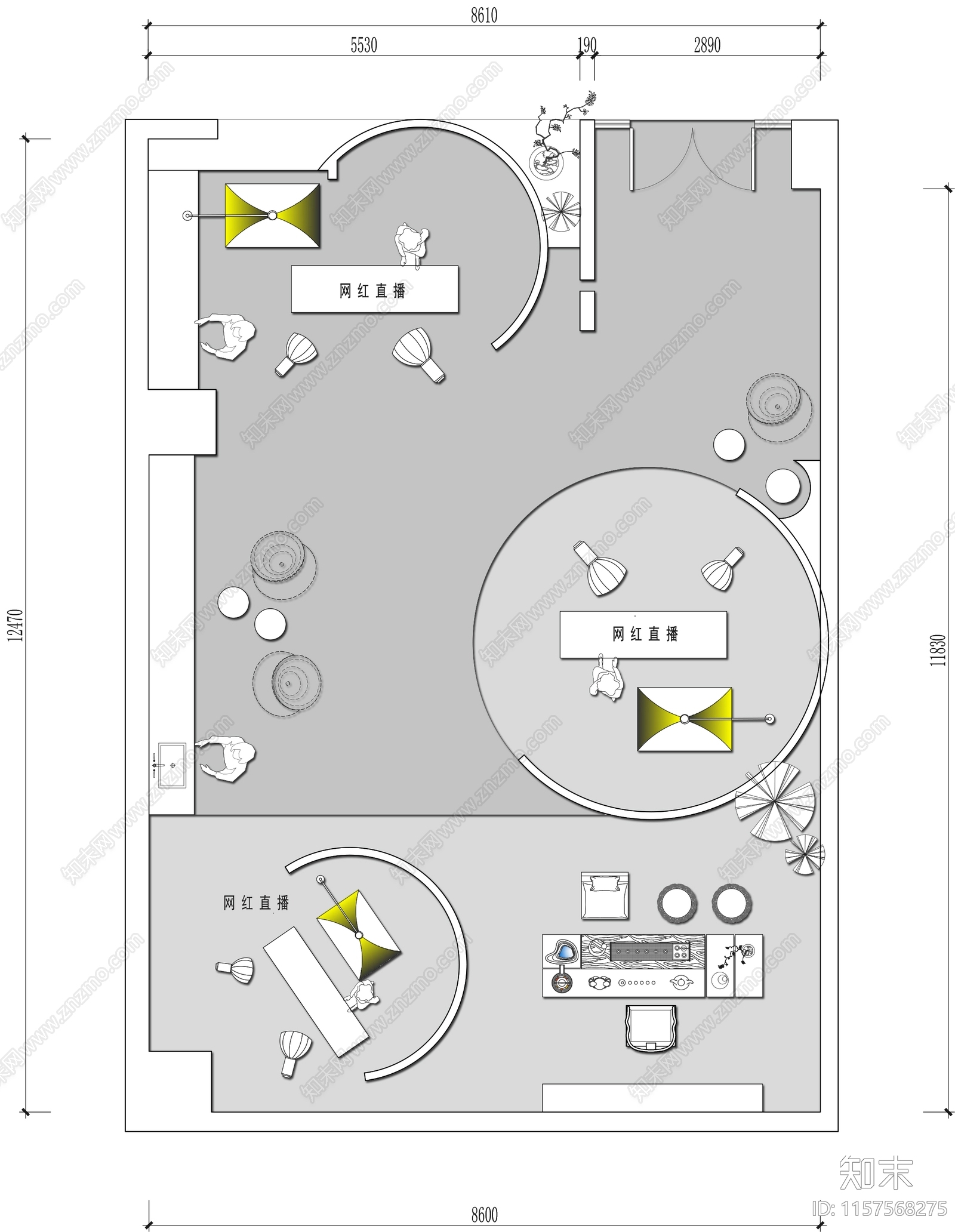 网红直播间cad施工图下载【ID:1157568275】