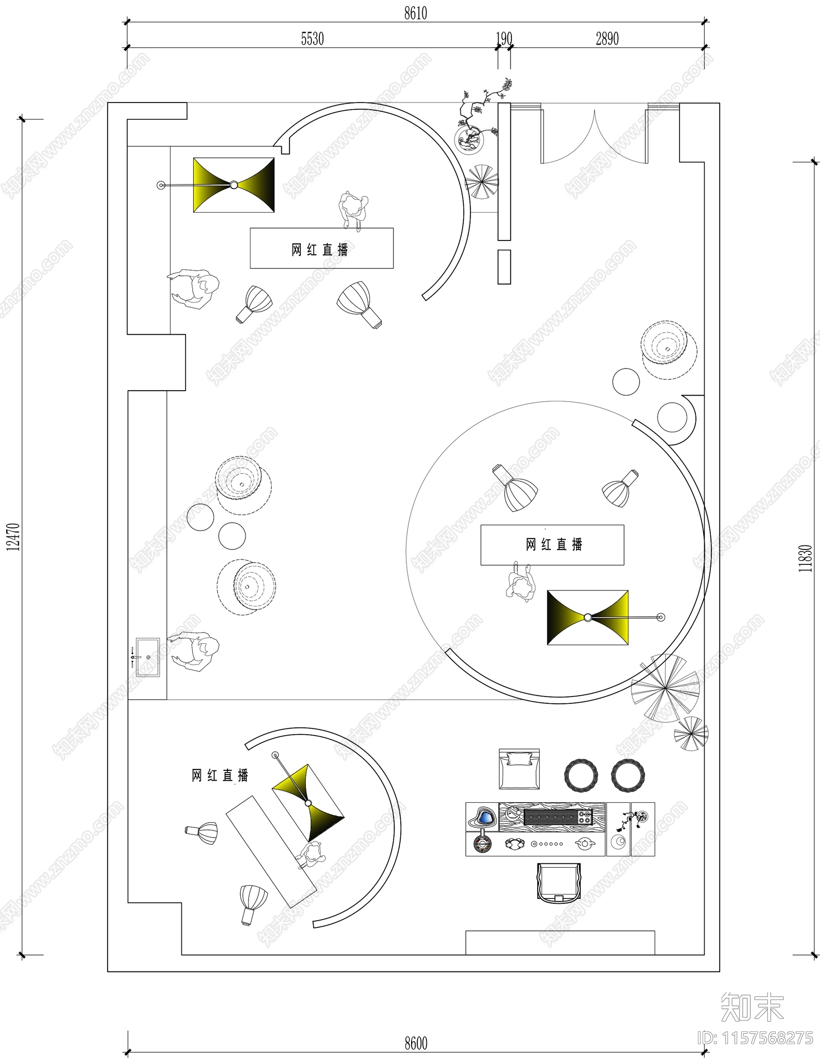 网红直播间cad施工图下载【ID:1157568275】