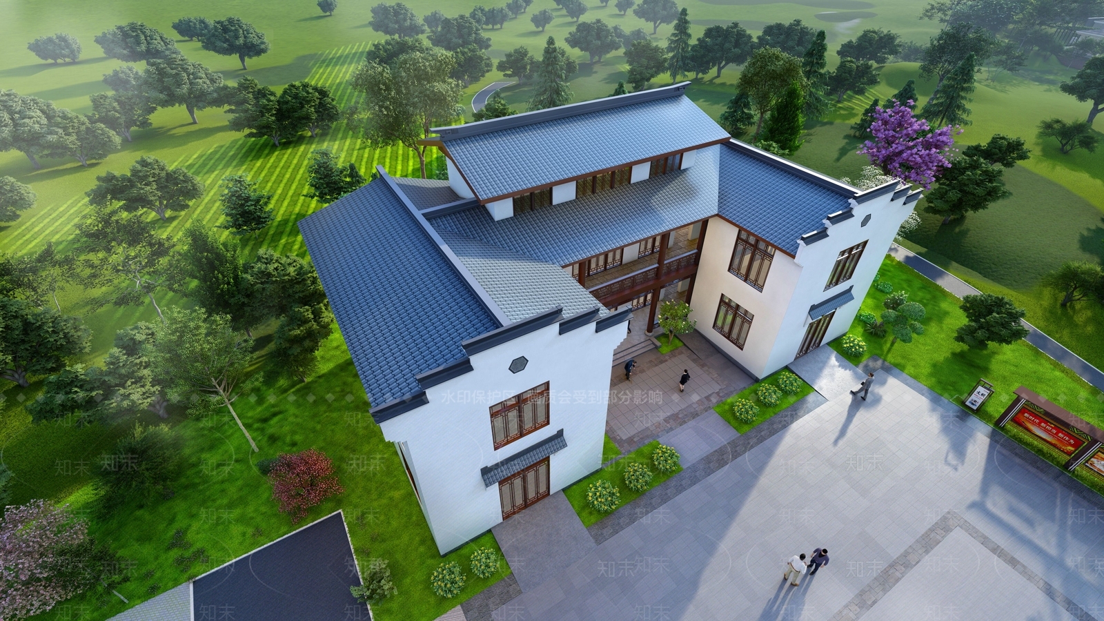 新中式公共建筑SU模型下载【ID:1157568746】