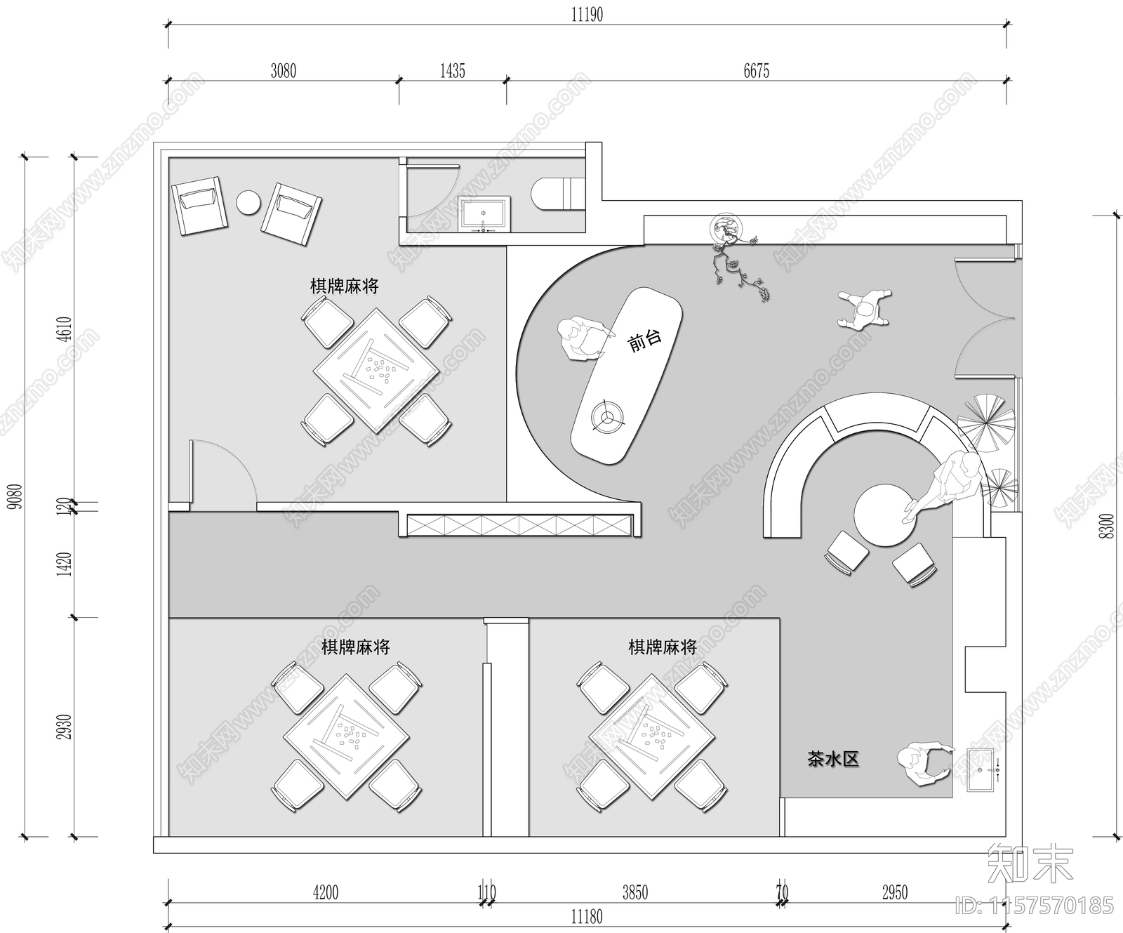 麻将棋牌俱乐部cad施工图下载【ID:1157570185】