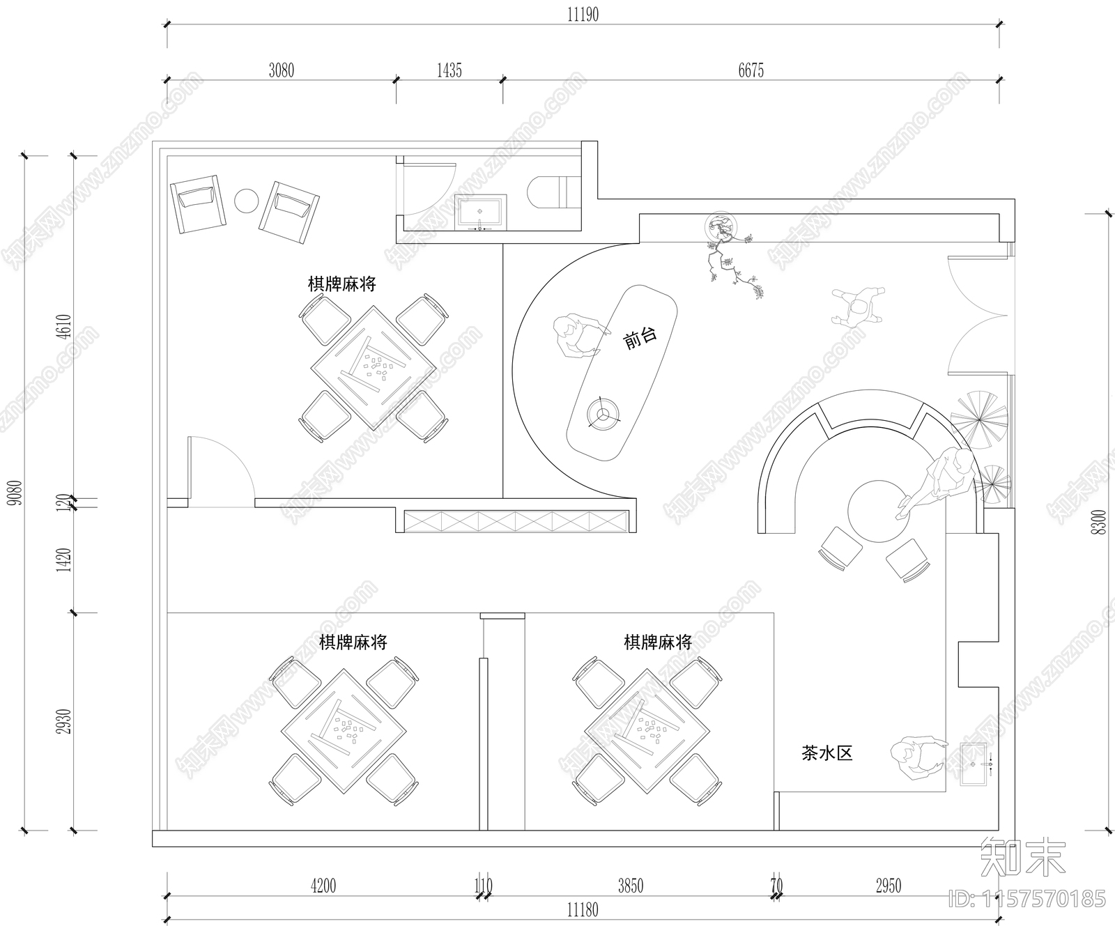 麻将棋牌俱乐部cad施工图下载【ID:1157570185】
