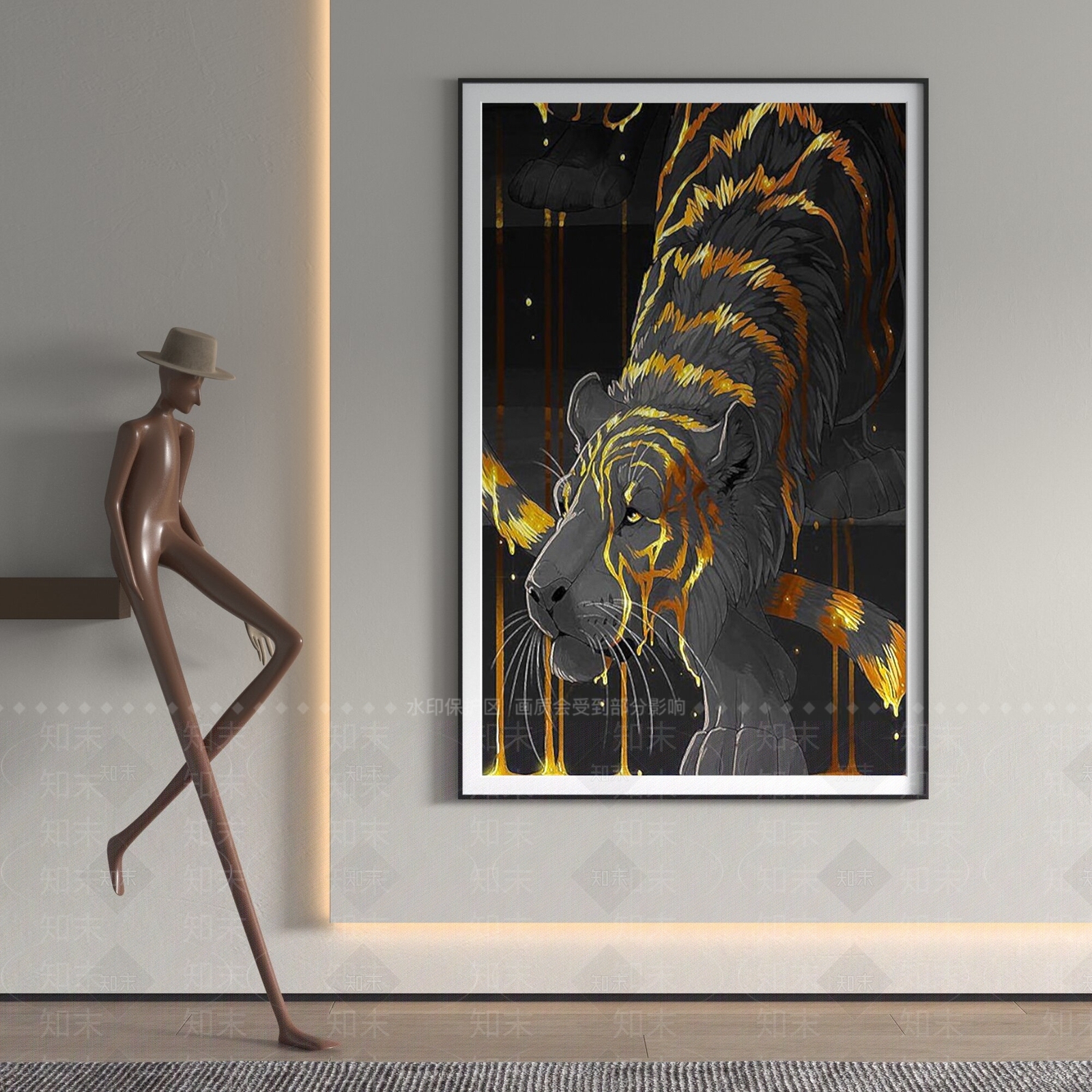 现代黑金老虎客厅无框装饰画3D模型下载【ID:1157570649】