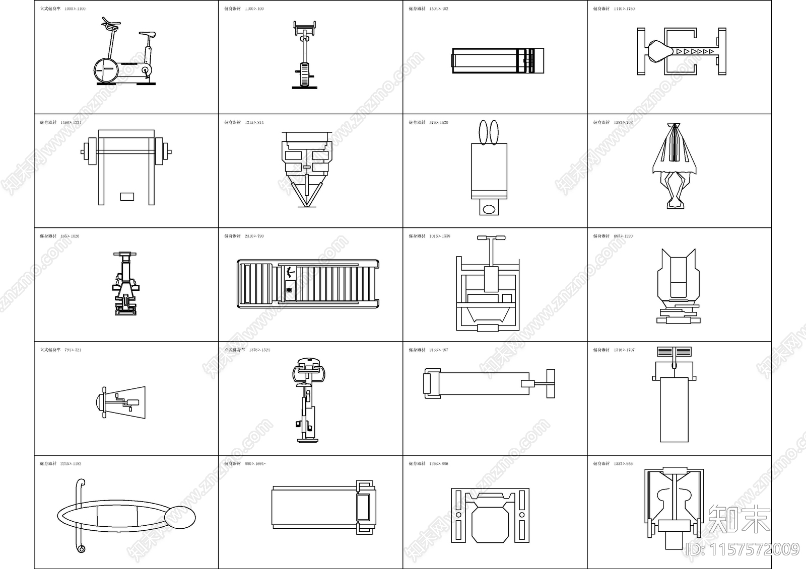 精选健身器材图库cad施工图下载【ID:1157572009】