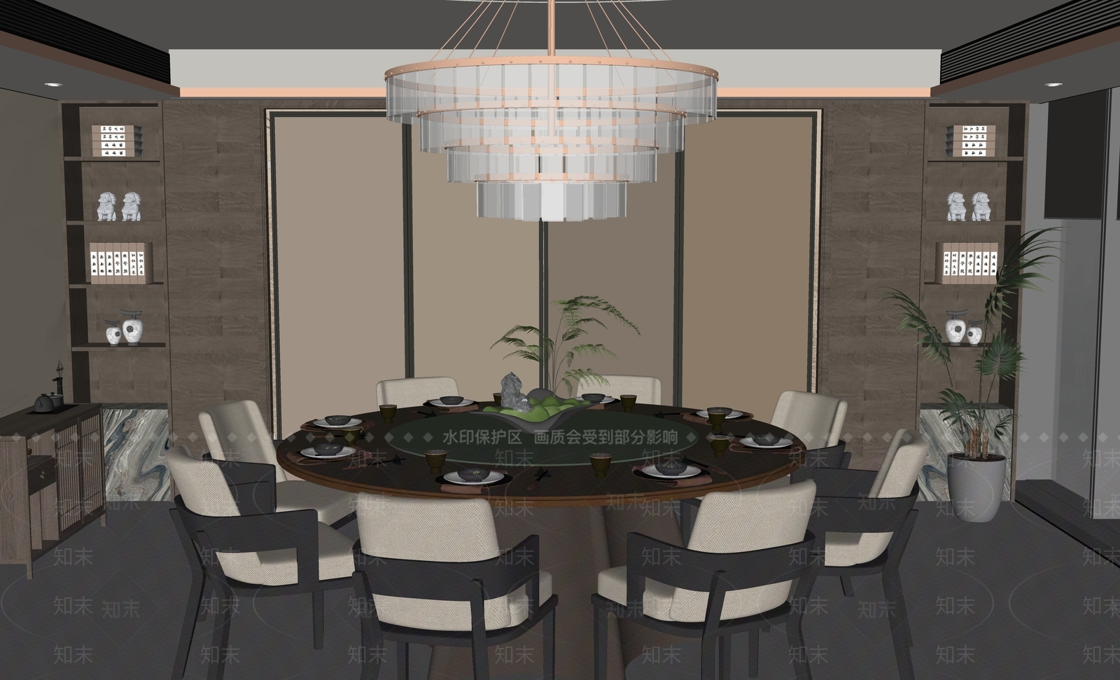 新中式餐厅包厢SU模型下载【ID:1157577330】